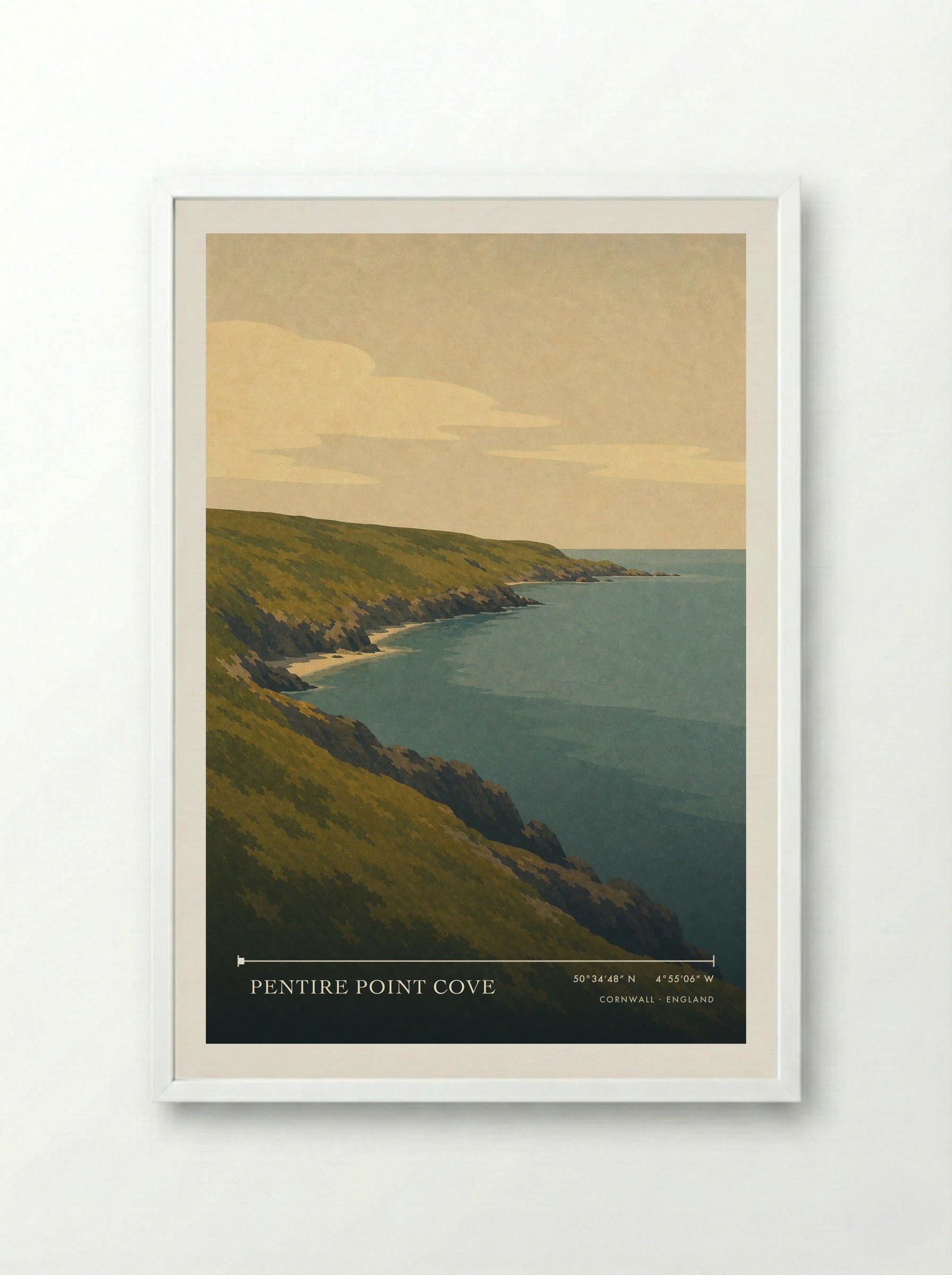 Pentire Point Cove Cornwall England Travel Poster - Framed Print White