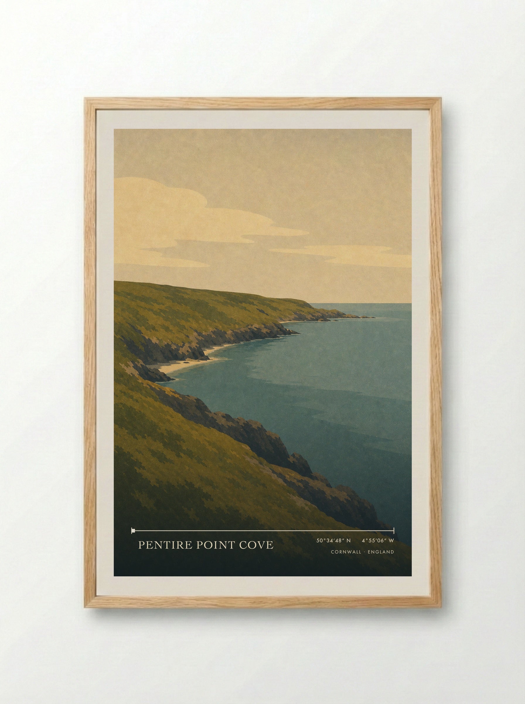 Pentire Point Cove Cornwall England Travel Poster - Framed Print Wood