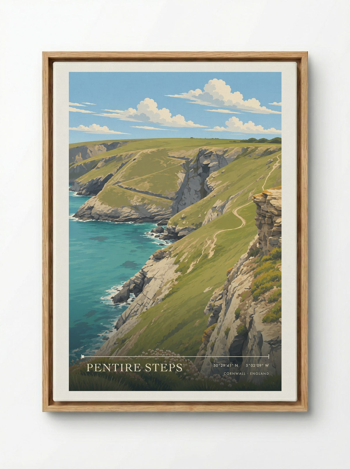 Pentire Steps, Cornwall | Travel Poster - Framed Canvas Wood