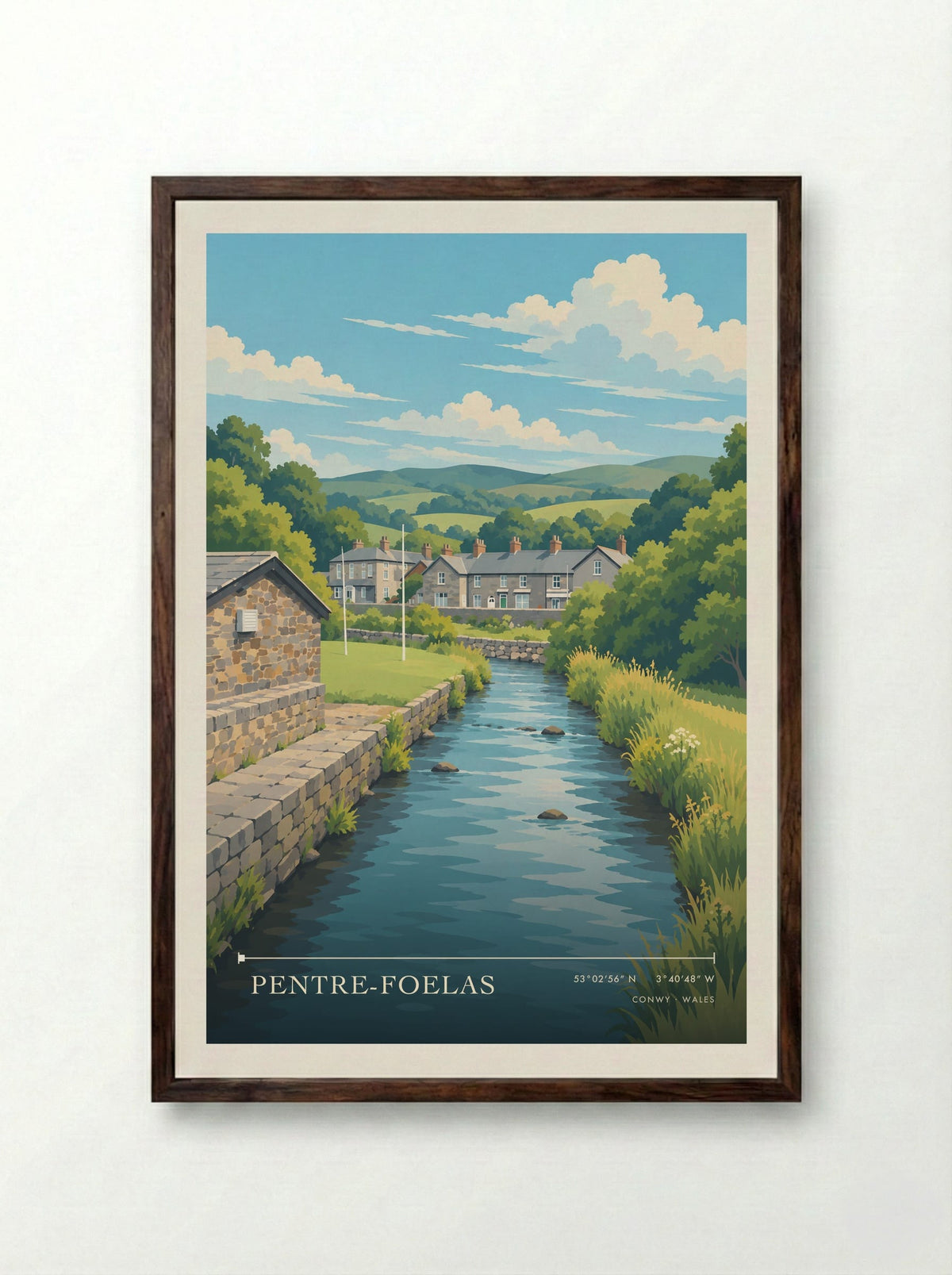 Pentre-Foelas, Conwy | Travel Poster - Framed Print Dark Wood