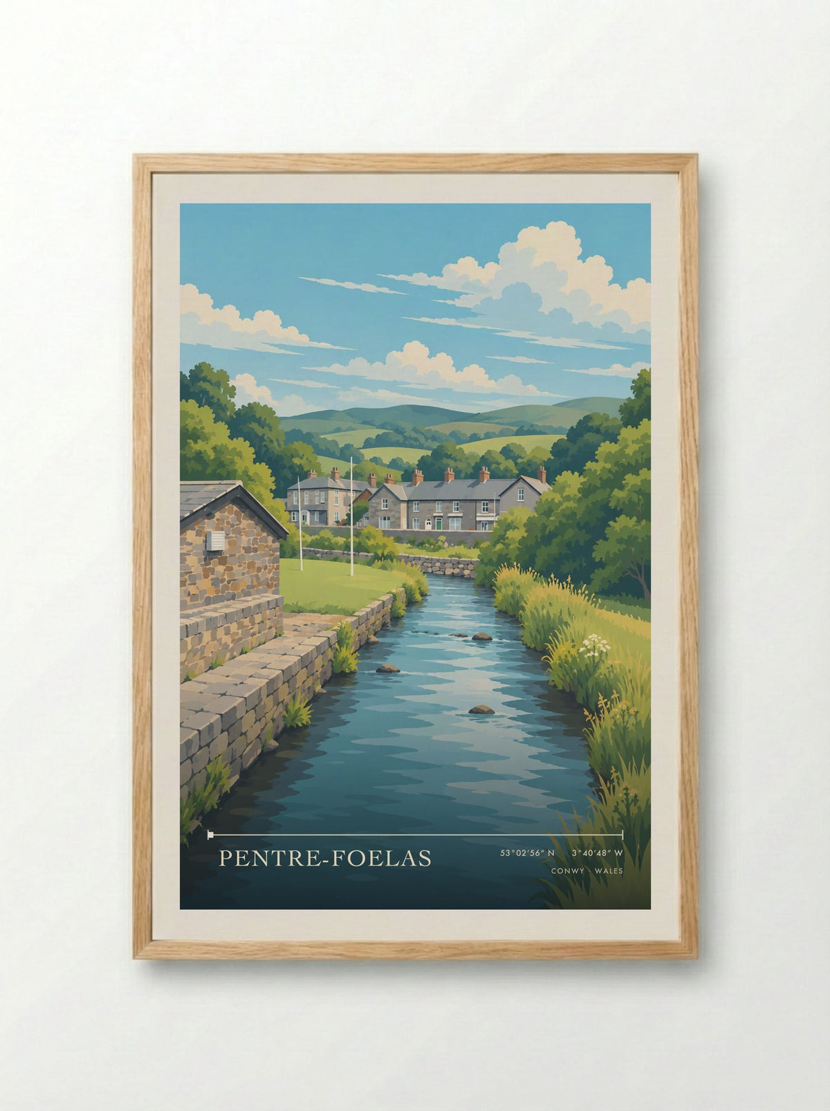 Pentre-Foelas, Conwy | Travel Poster - Framed Print Wood