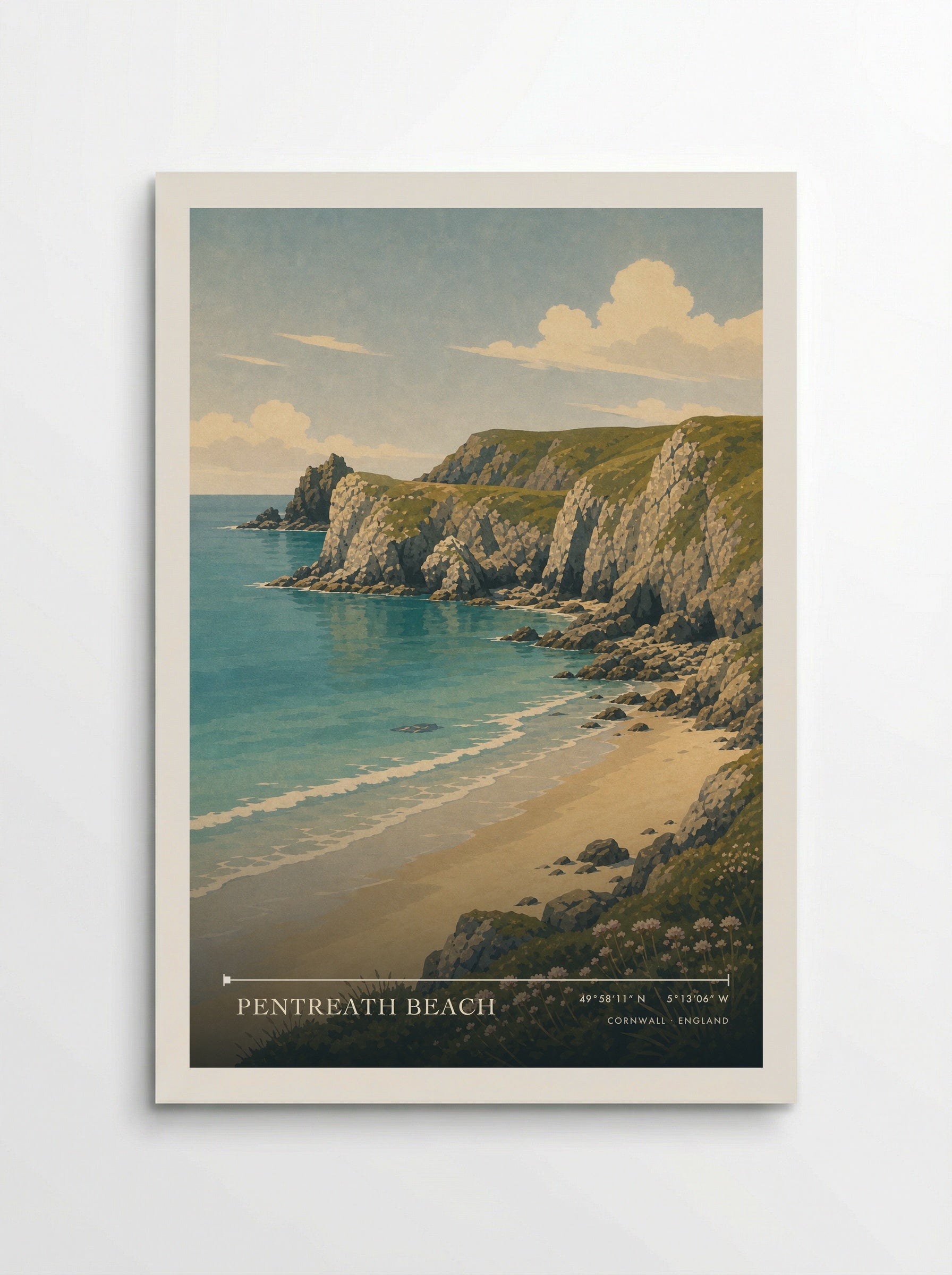 Pentreath Beach Cornwall England Travel Poster - Poster