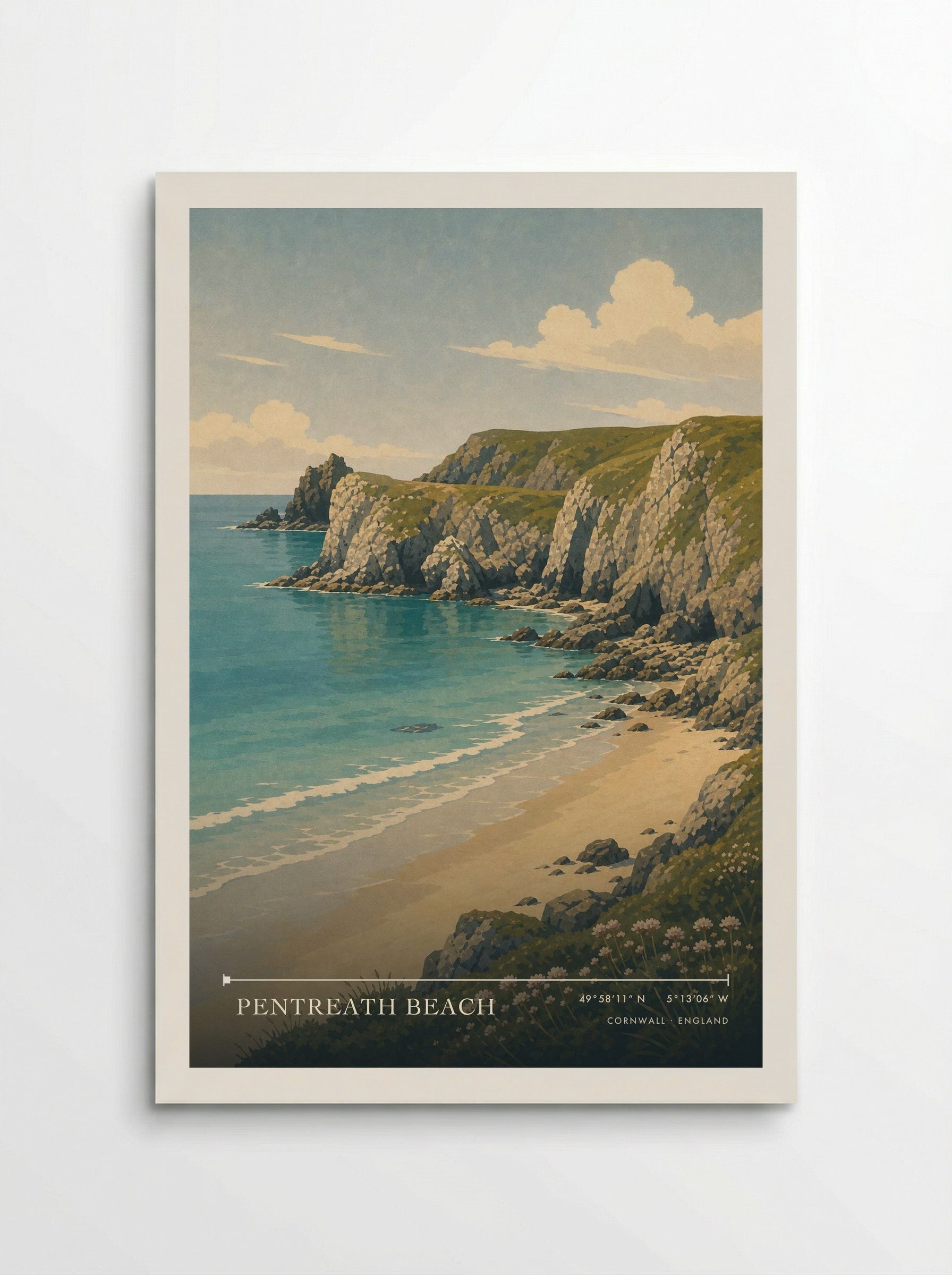 Pentreath Beach Cornwall England Travel Poster - Poster