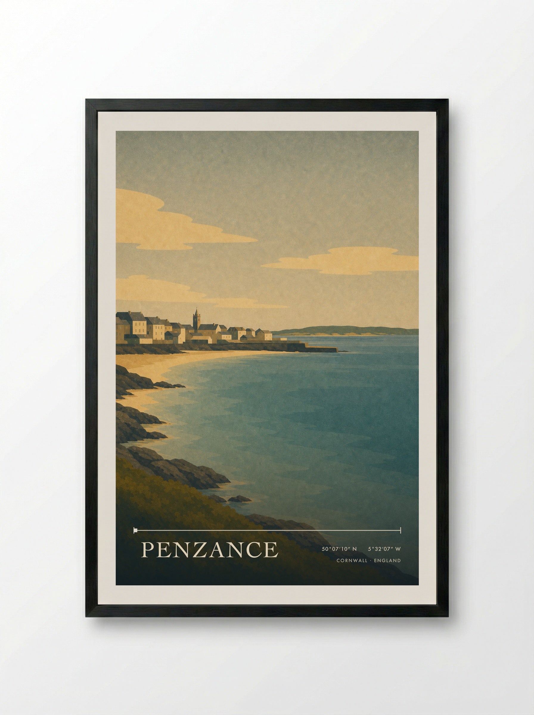 Penzance Cornwall England Travel Poster - Framed Print Black