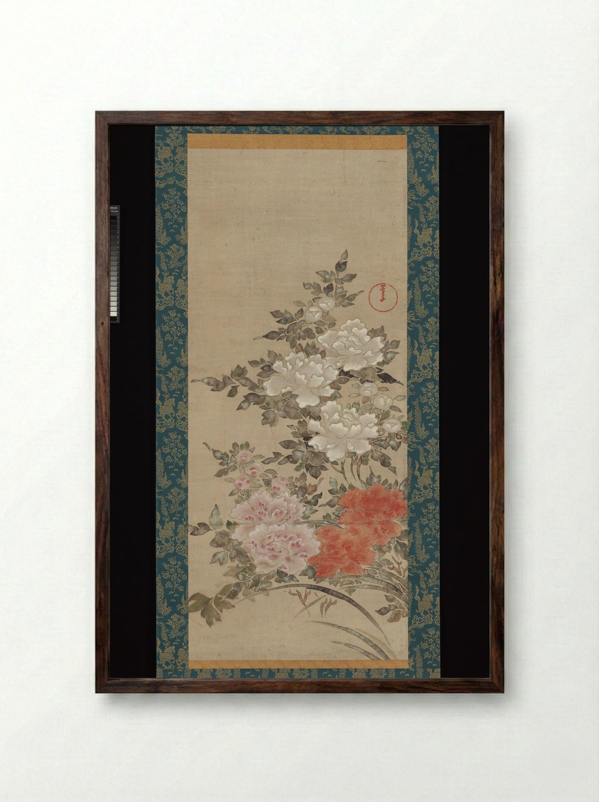 Peonies - Fukae Roshū - Framed Print Dark Wood