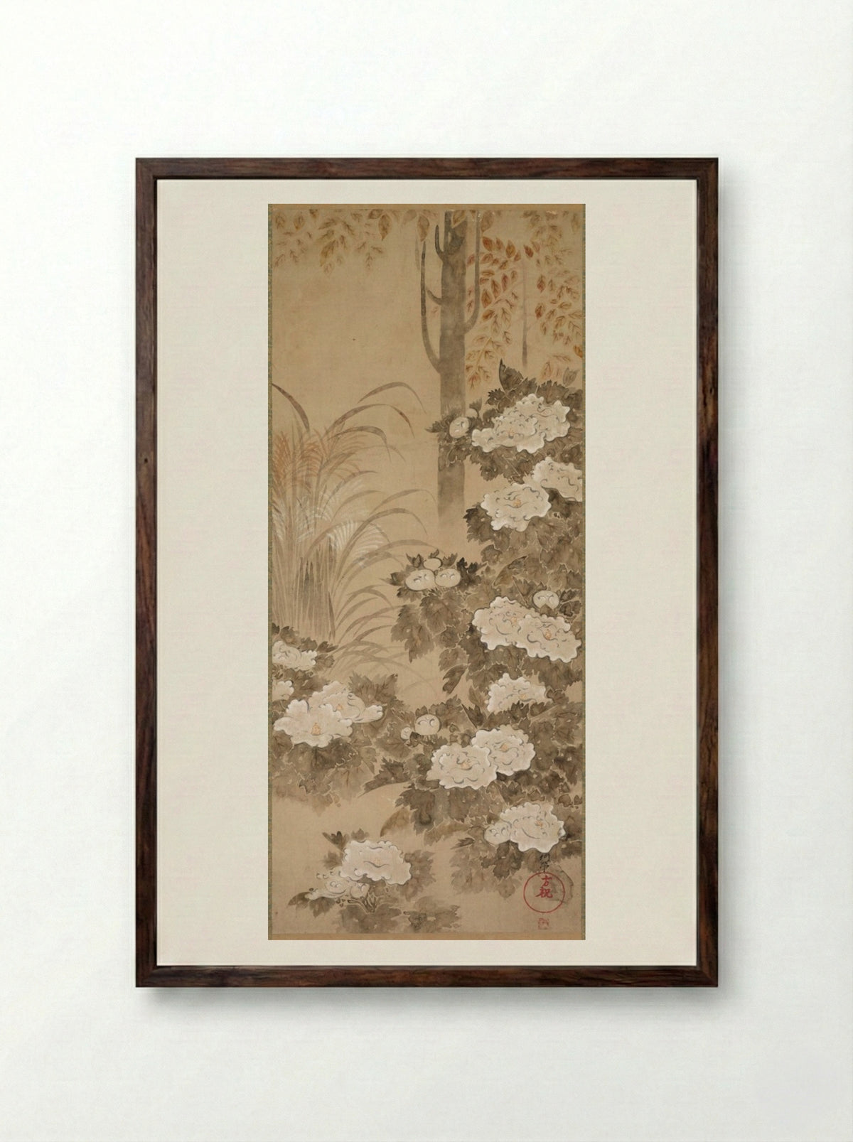 Peonies - Tatebayashi Kagei - Framed Print Dark Wood