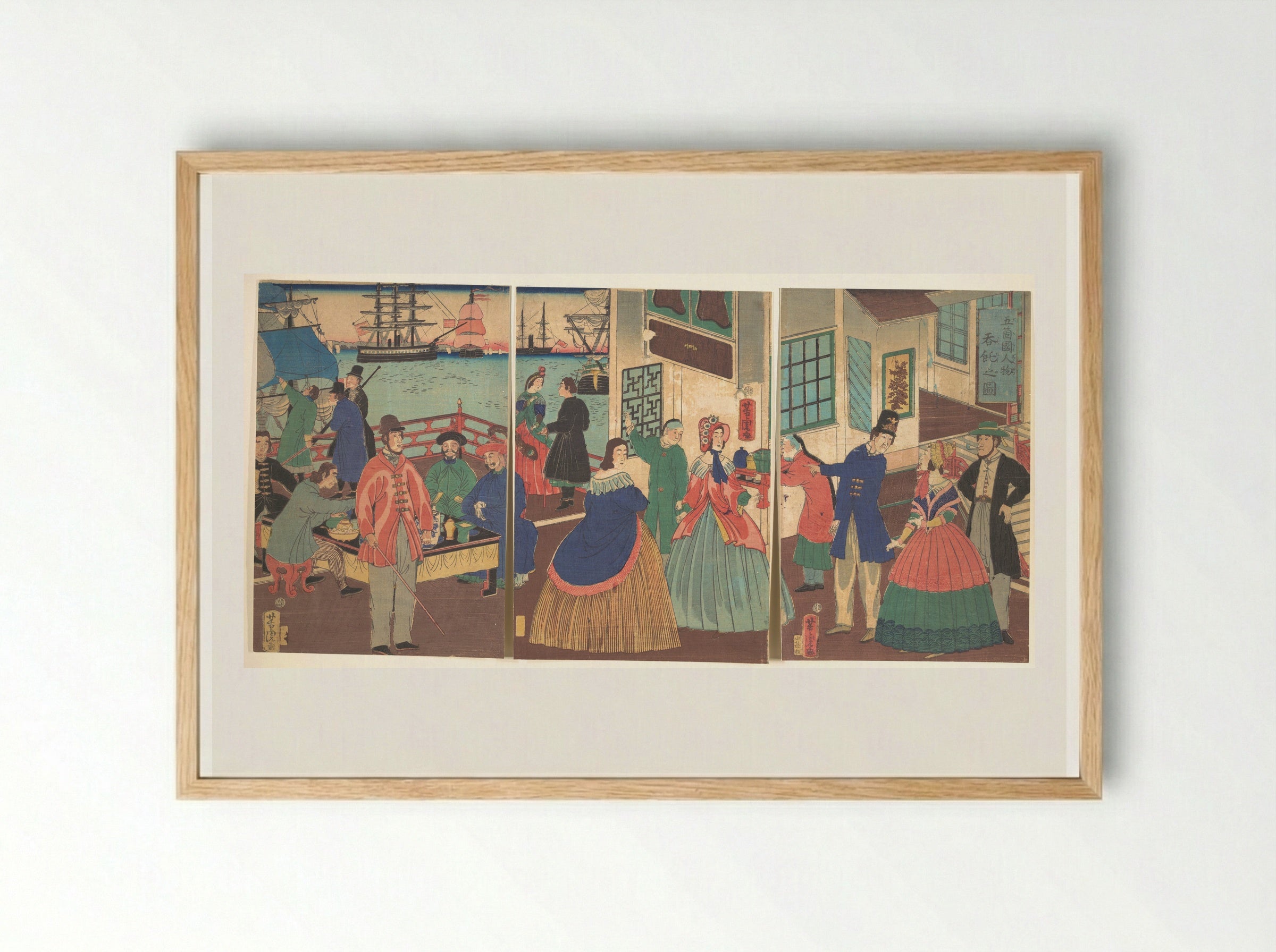 People of the Five Nations Drinking and Eating (Gokakoku jinbutsu dontaku no zu) - Utagawa Yoshitora - Framed Print Wood
