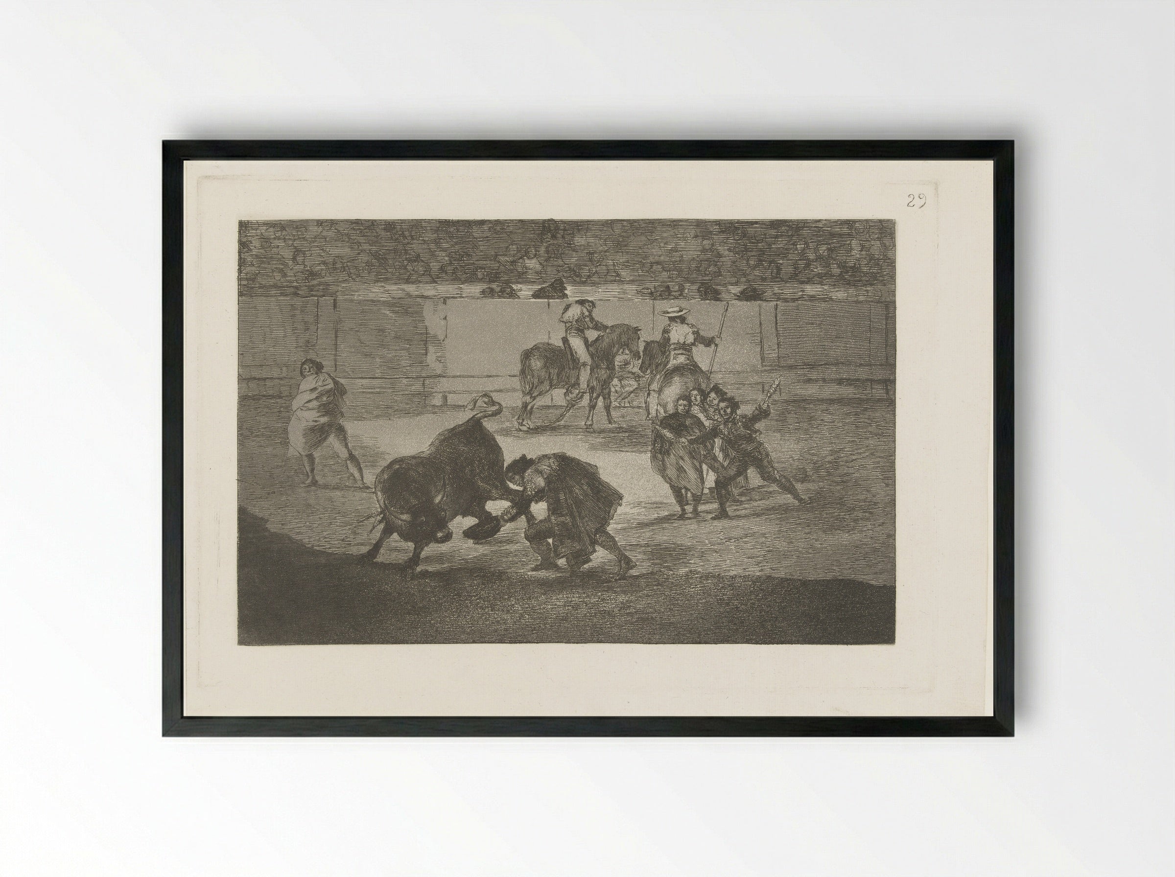 Pepe-Hillo Takes Off His Hat to the Bull - Francisco de Goya - Framed Print Black