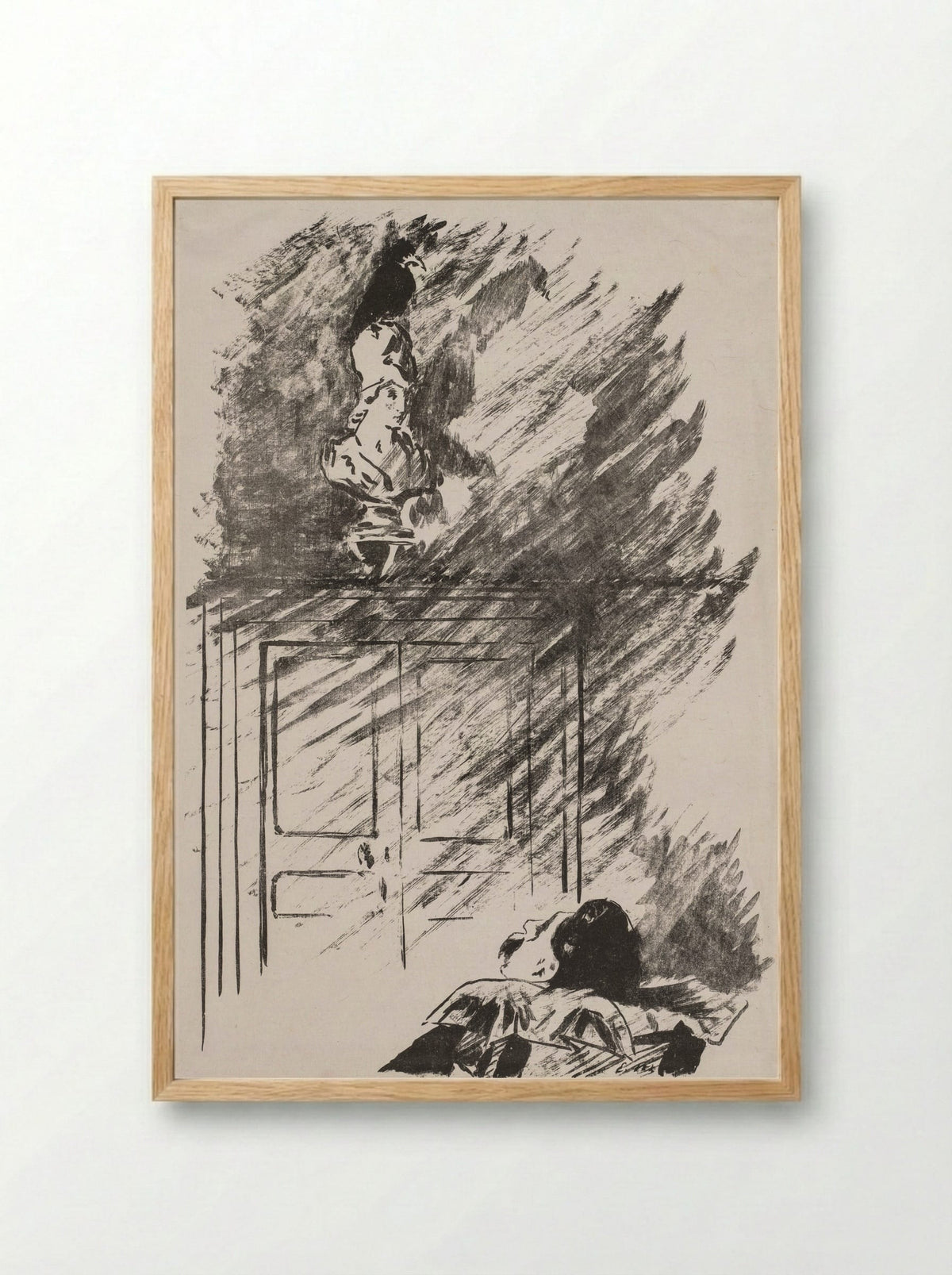 Perched upon a Bust of Pallas - Édouard Manet - Framed Print Wood