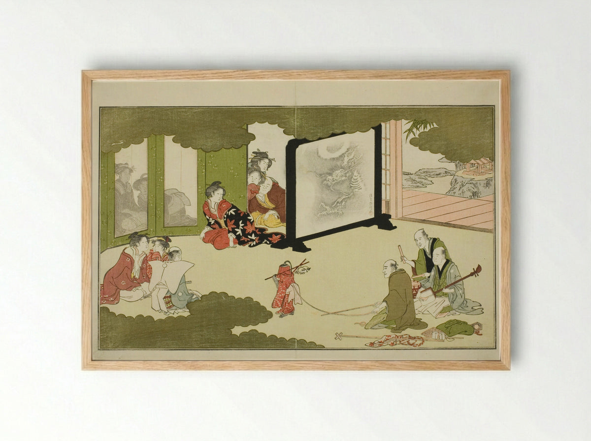 Performance of a Trained Monkey - Kitagawa Utamaro - Framed Print Wood