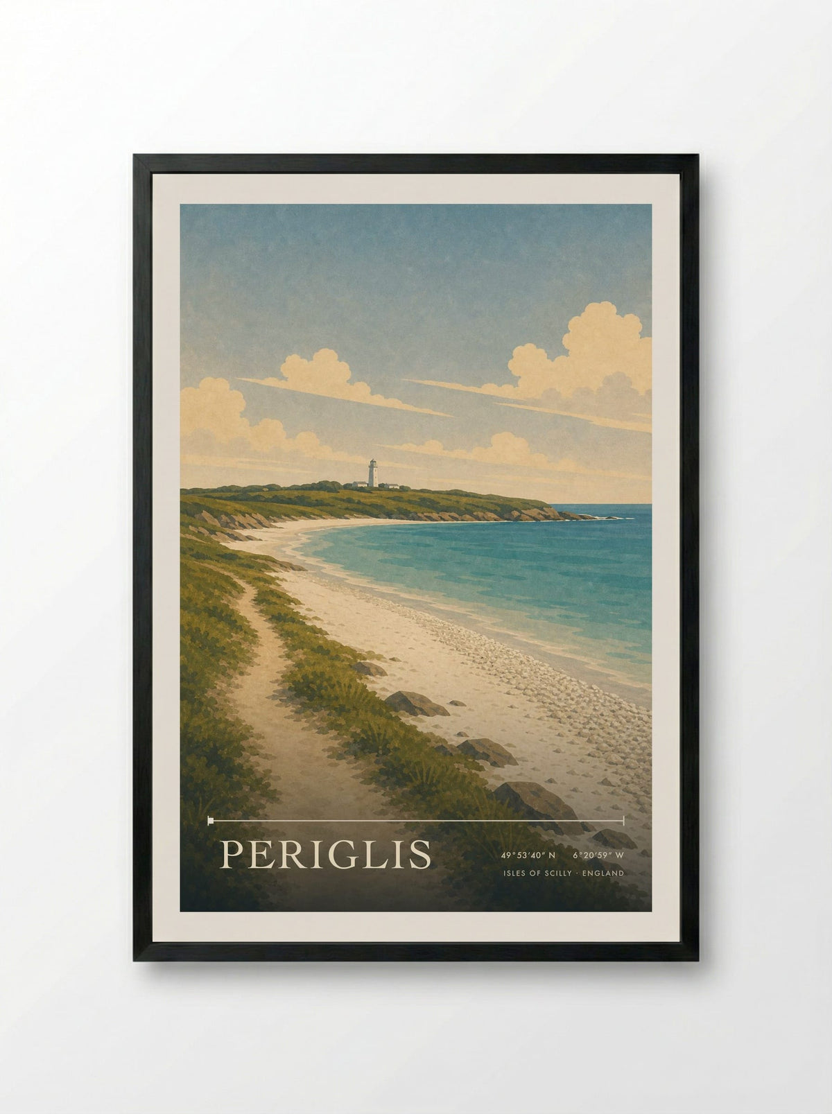 Periglis Isles of Scilly England Travel Poster - Framed Print Black