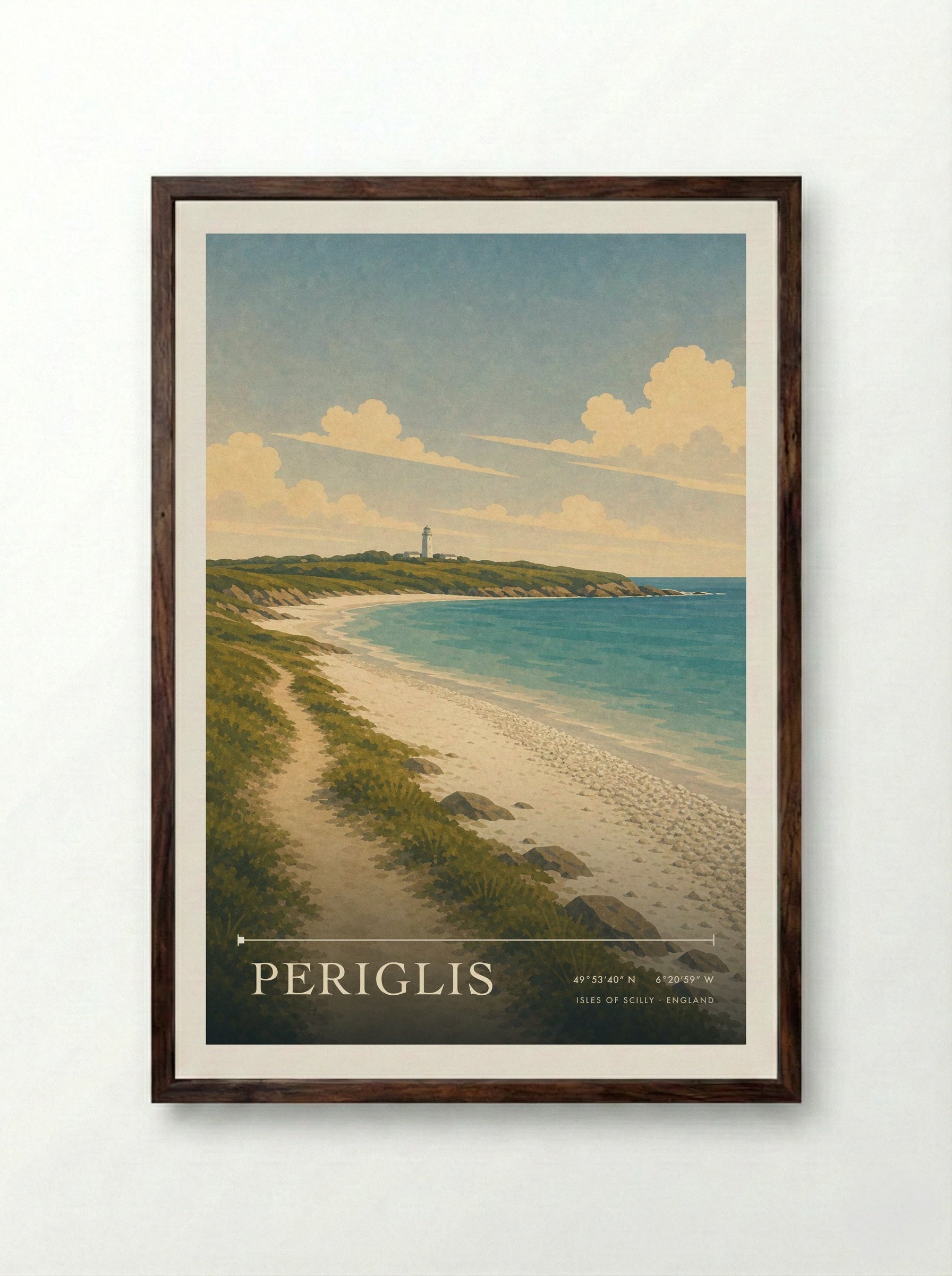 Periglis Isles of Scilly England Travel Poster - Framed Print Dark Wood