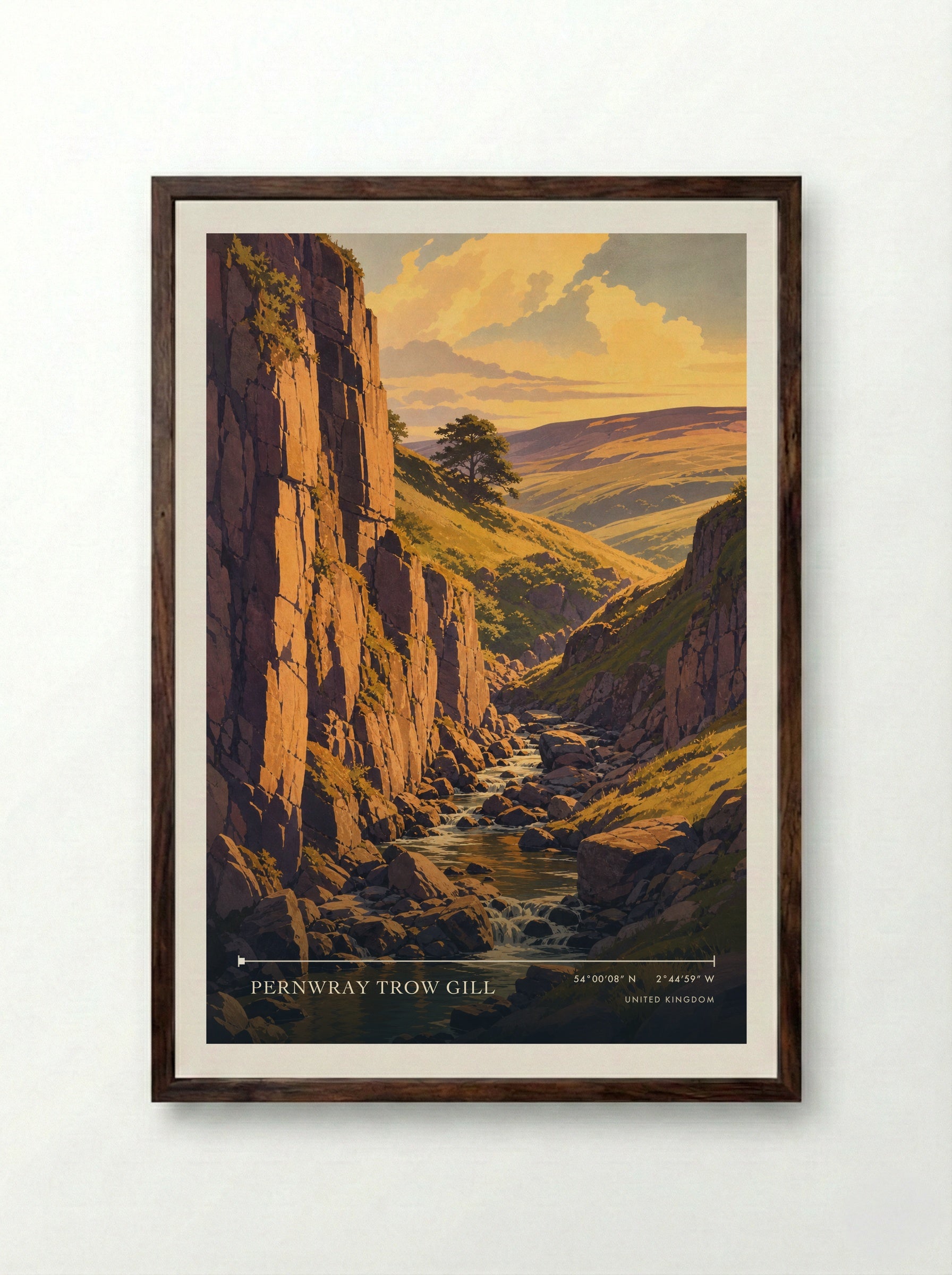 Pernwray Trow Gill United Kingdom Travel Poster - Framed Print Dark Wood