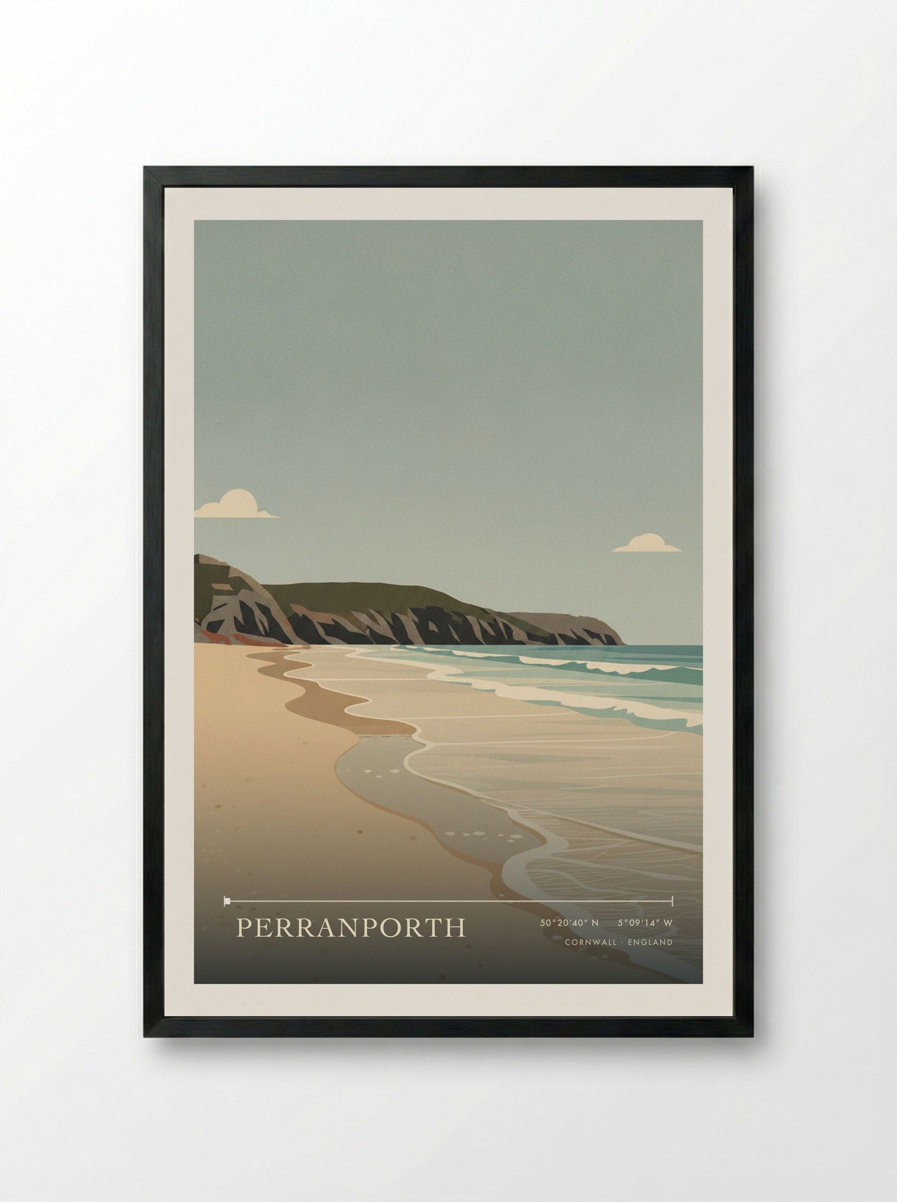Perranporth Cornwall England Travel Poster - Framed Print Black