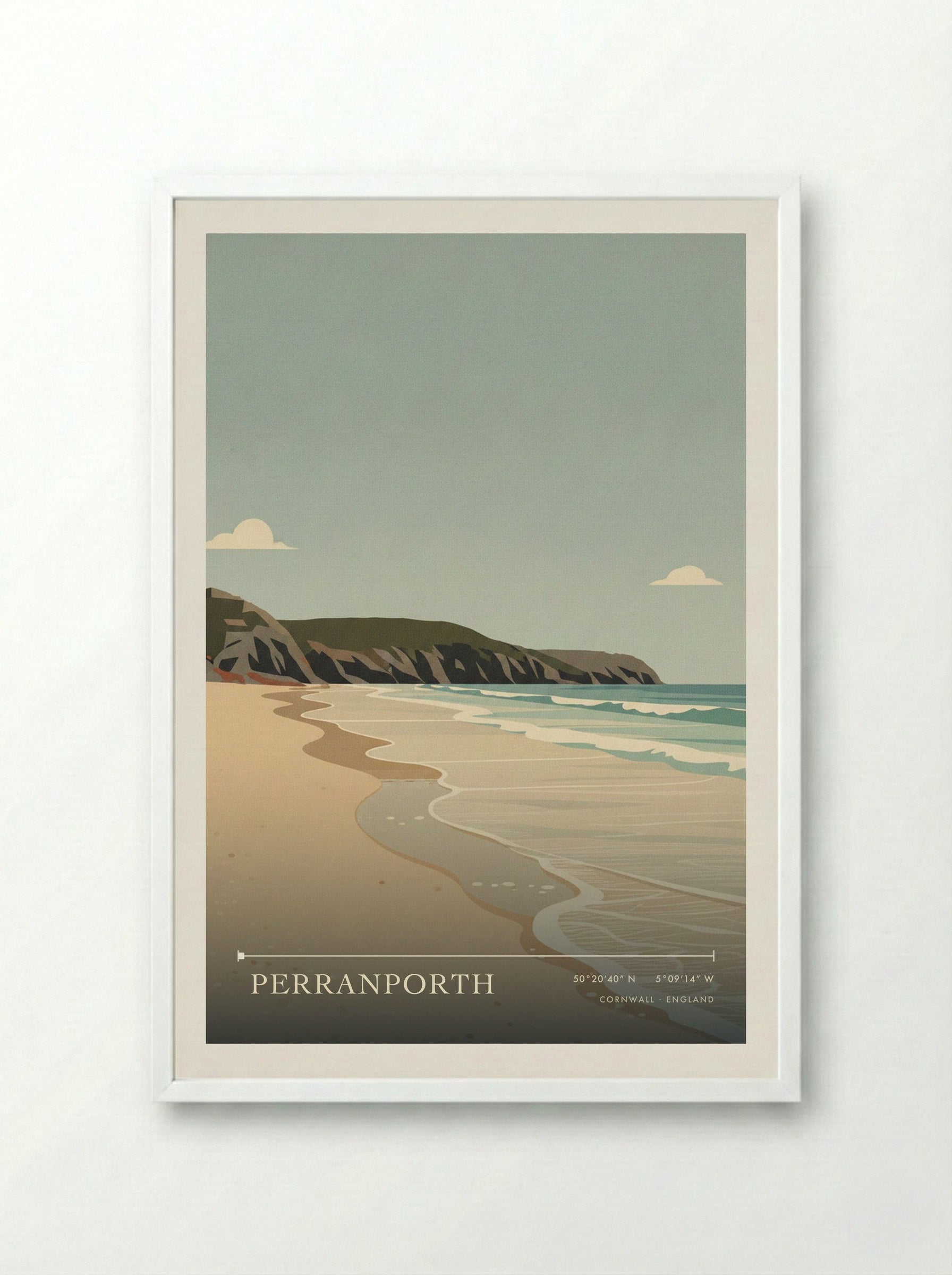 Perranporth Cornwall England Travel Poster - Framed Print White