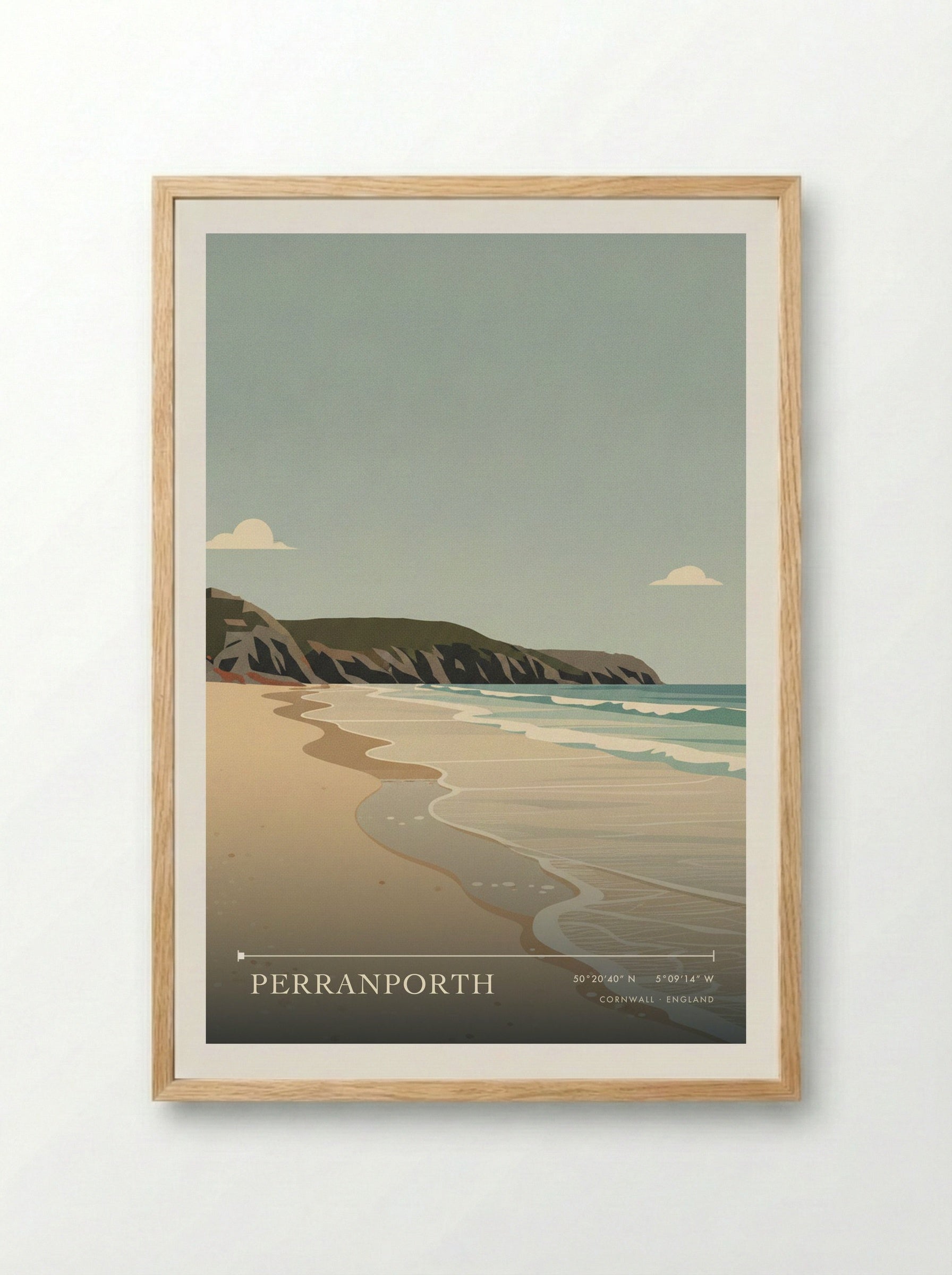 Perranporth Cornwall England Travel Poster - Framed Print Wood