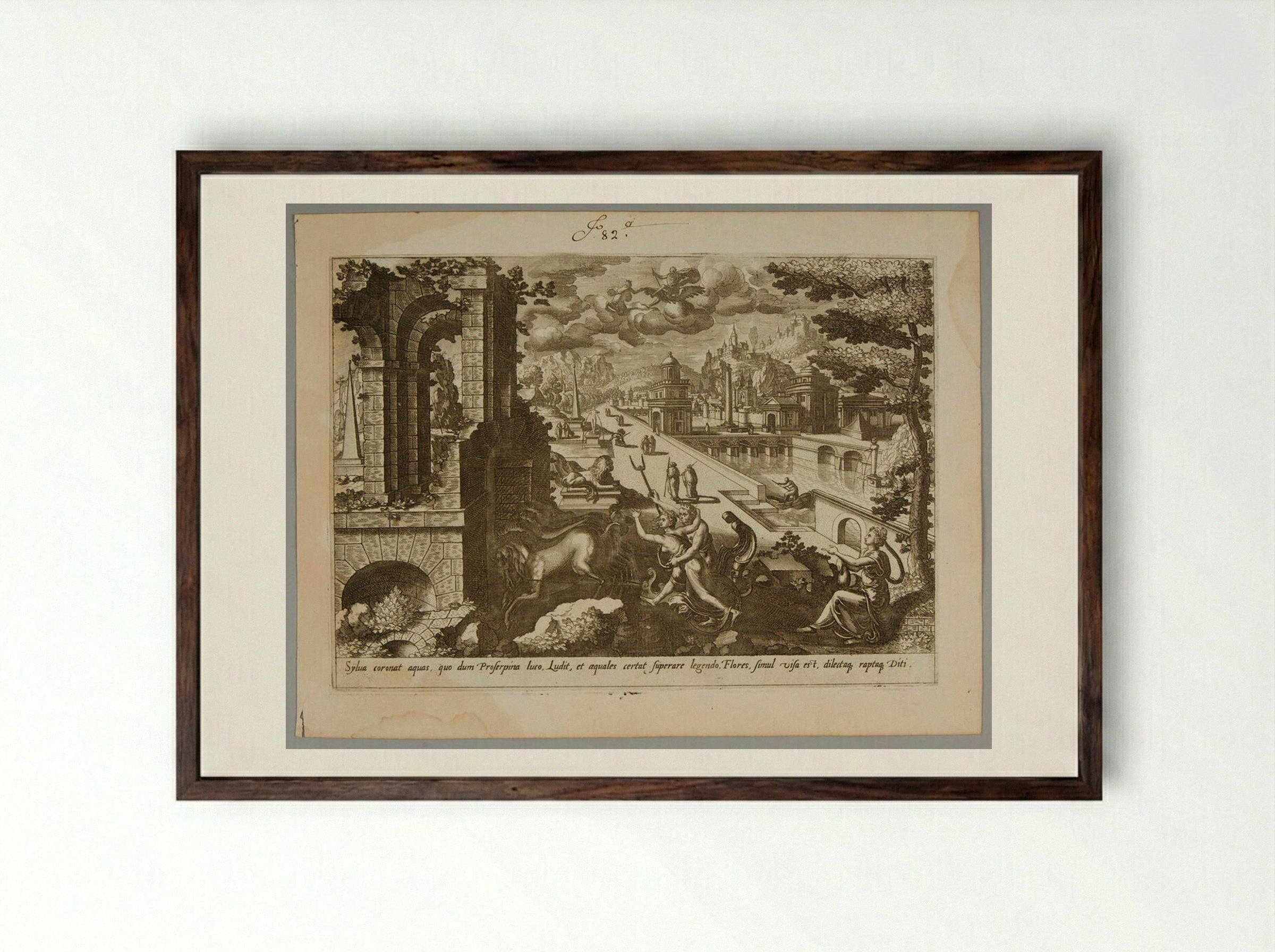 Persephone Captured by Hades - Gerard de Jode - Framed Print Dark Wood