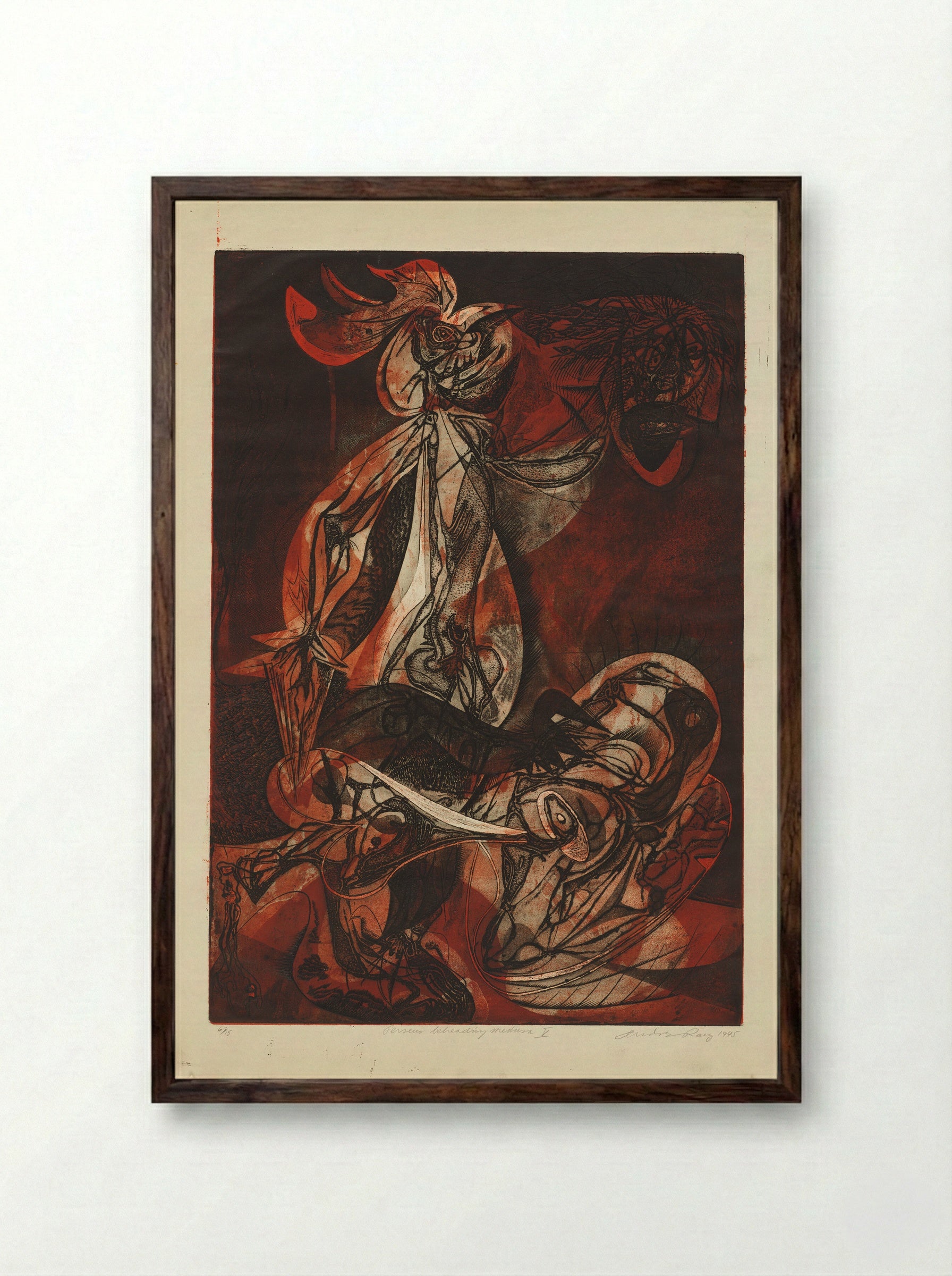 Perseus Beheading Medusa V - André Racz - Framed Print Dark Wood