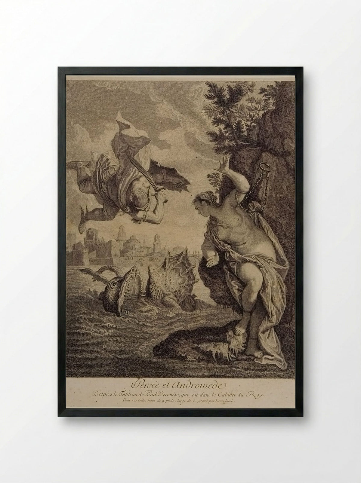 Perseus and Andromeda - Louis Jacob - Framed Print Black