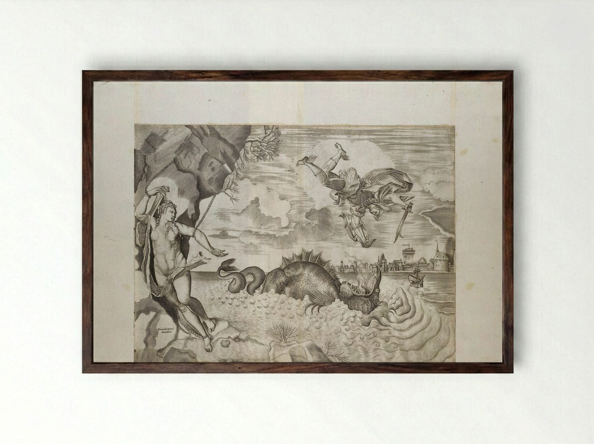 Perseus and Andromeda - Giulio Sanuto - Framed Print Dark Wood