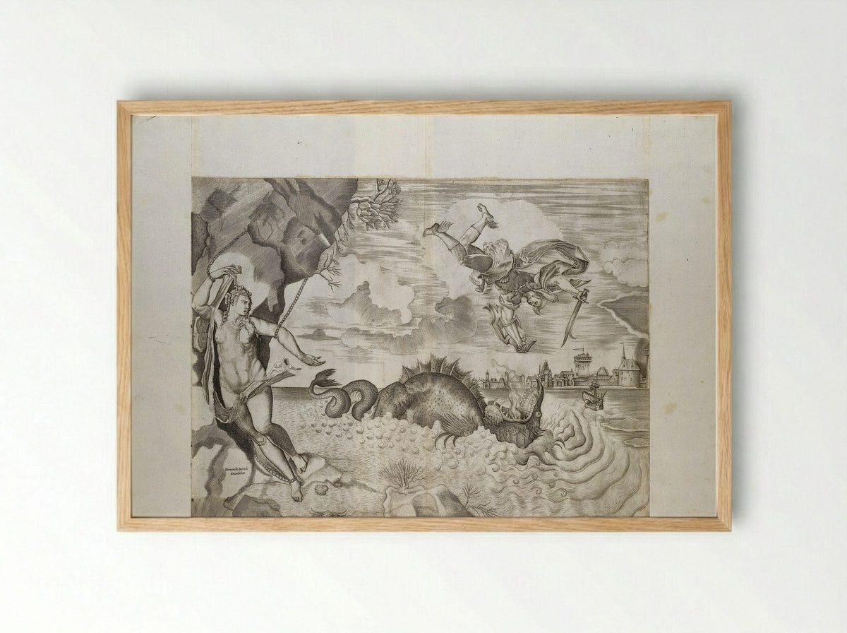 Perseus and Andromeda - Giulio Sanuto - Framed Print Wood