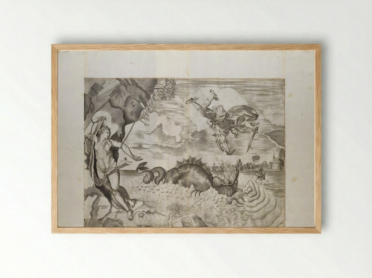 Perseus and Andromeda - Giulio Sanuto - Framed Print Wood
