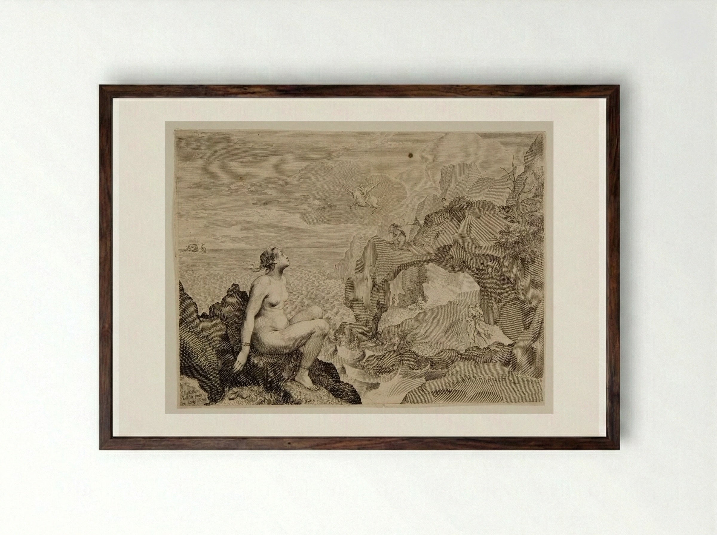 Perseus delivering Andromeda - Claude Mellan - Framed Print Dark Wood