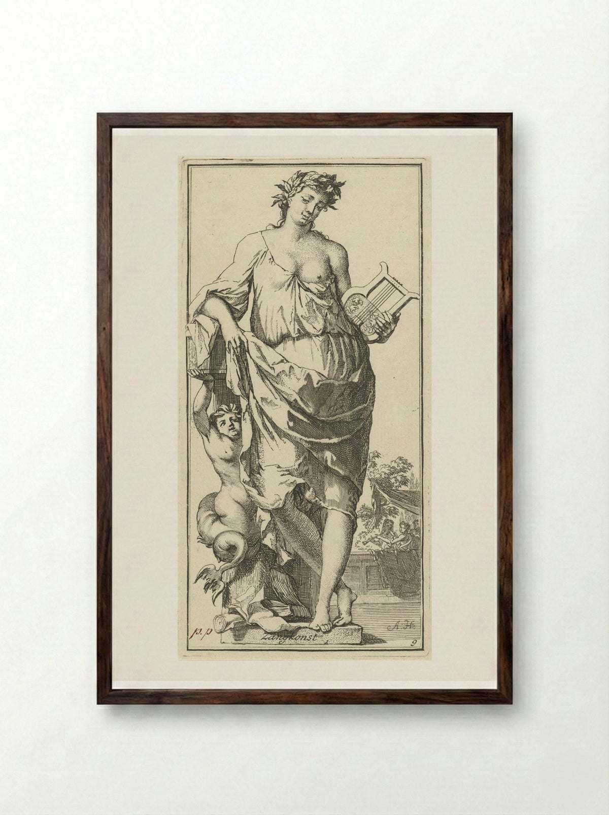 Personificatie van de zangkunst - Leonard Schenk - Framed Print Dark Wood