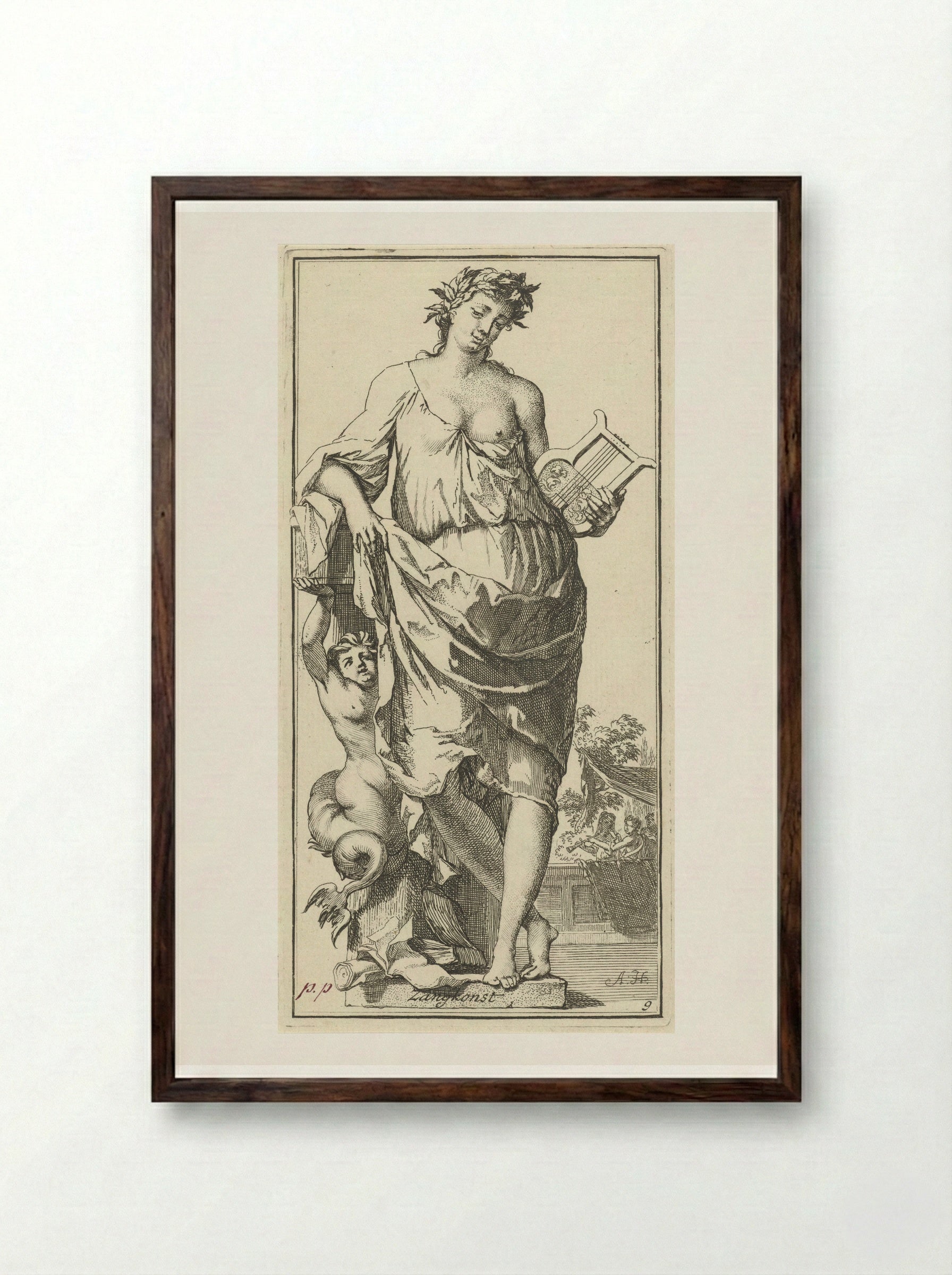 Personificatie van de zangkunst - Leonard Schenk - Framed Print Dark Wood