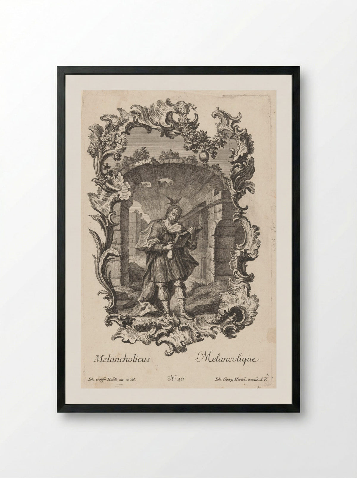 Personificatie van het melancholisch temperament - Johann Gottfried Thelott - Framed Print Black