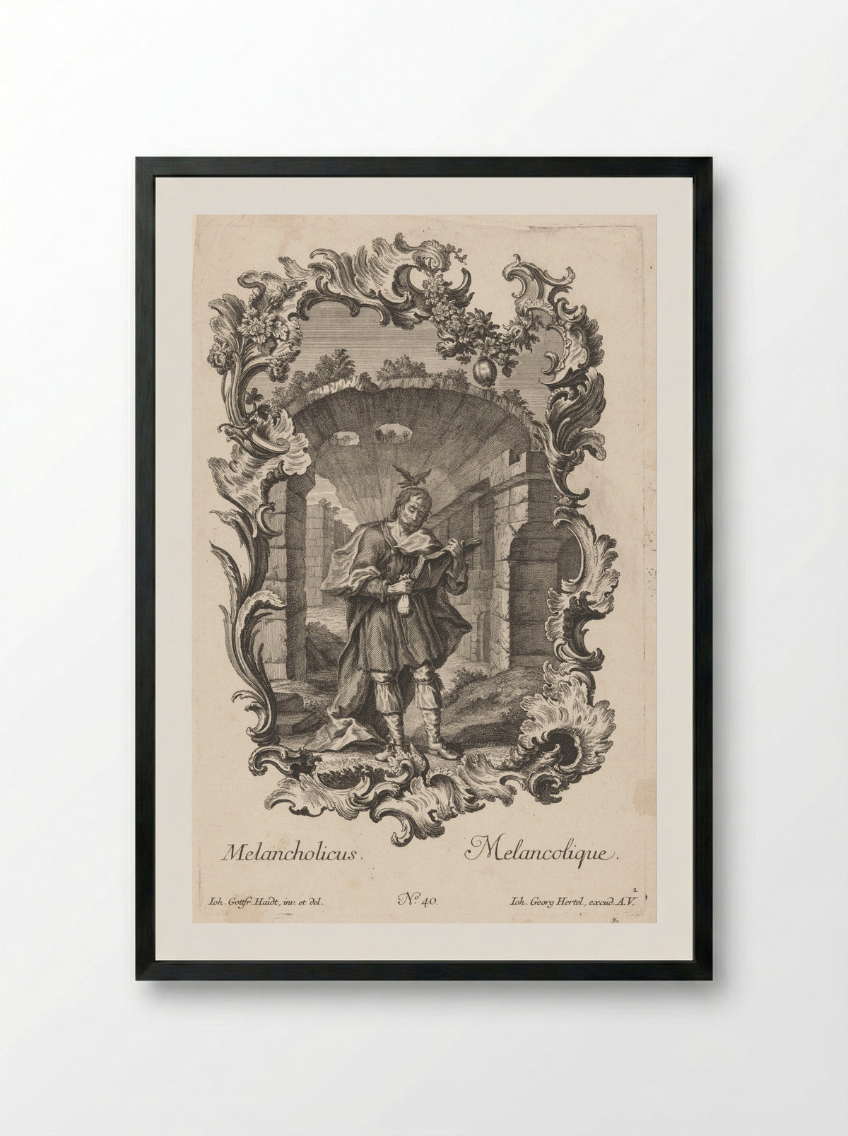 Personificatie van het melancholisch temperament - Johann Gottfried Thelott - Framed Print Black