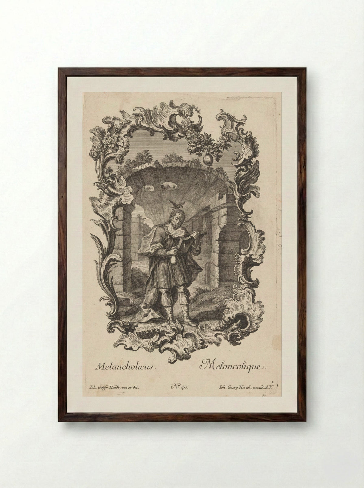 Personificatie van het melancholisch temperament - Johann Gottfried Thelott - Framed Print Dark Wood