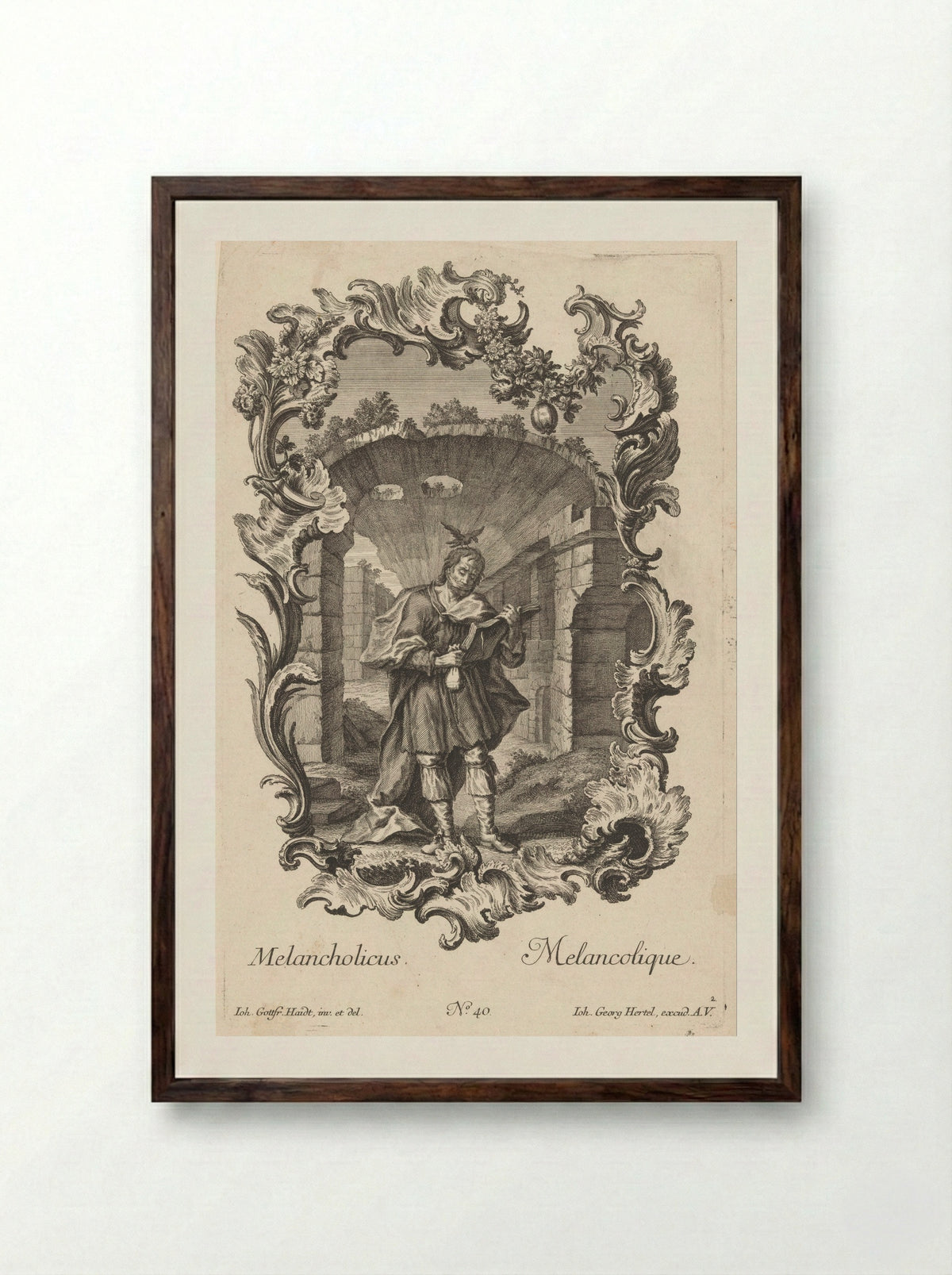 Personificatie van het melancholisch temperament - Johann Gottfried Thelott - Framed Print Dark Wood