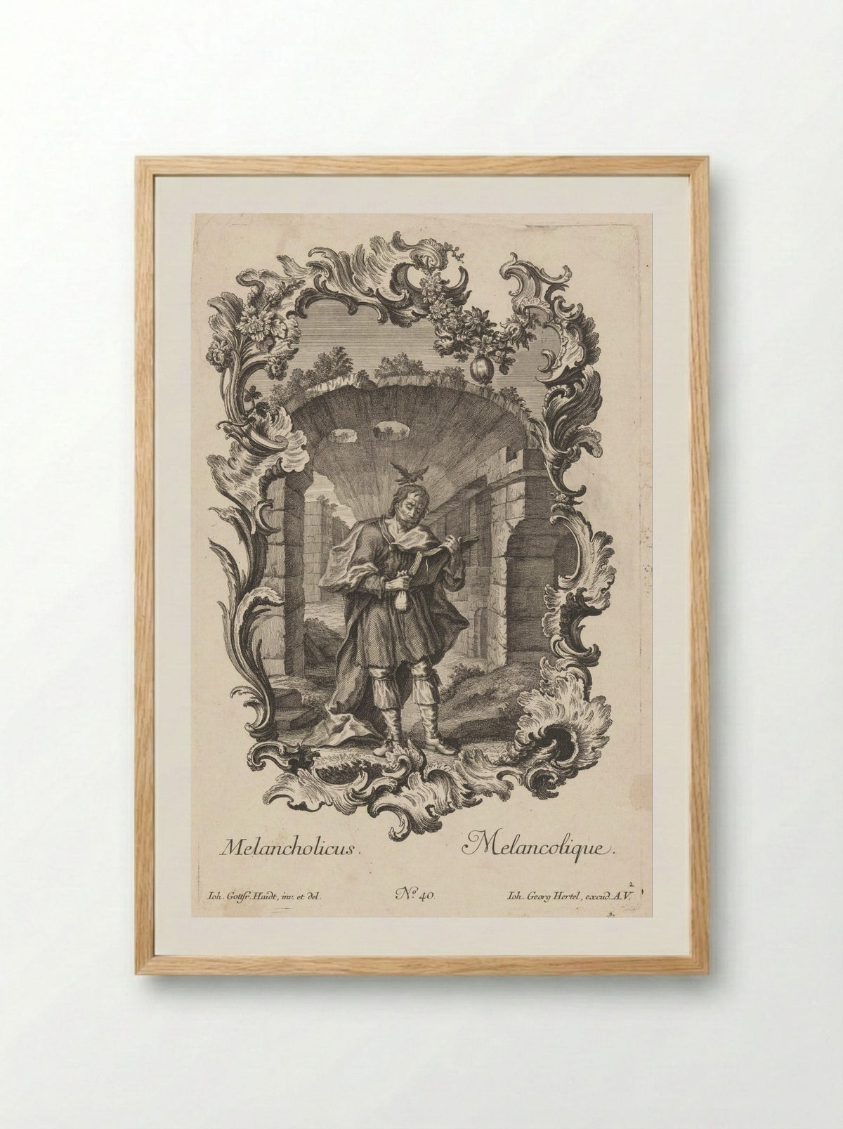 Personificatie van het melancholisch temperament - Johann Gottfried Thelott - Framed Print Wood