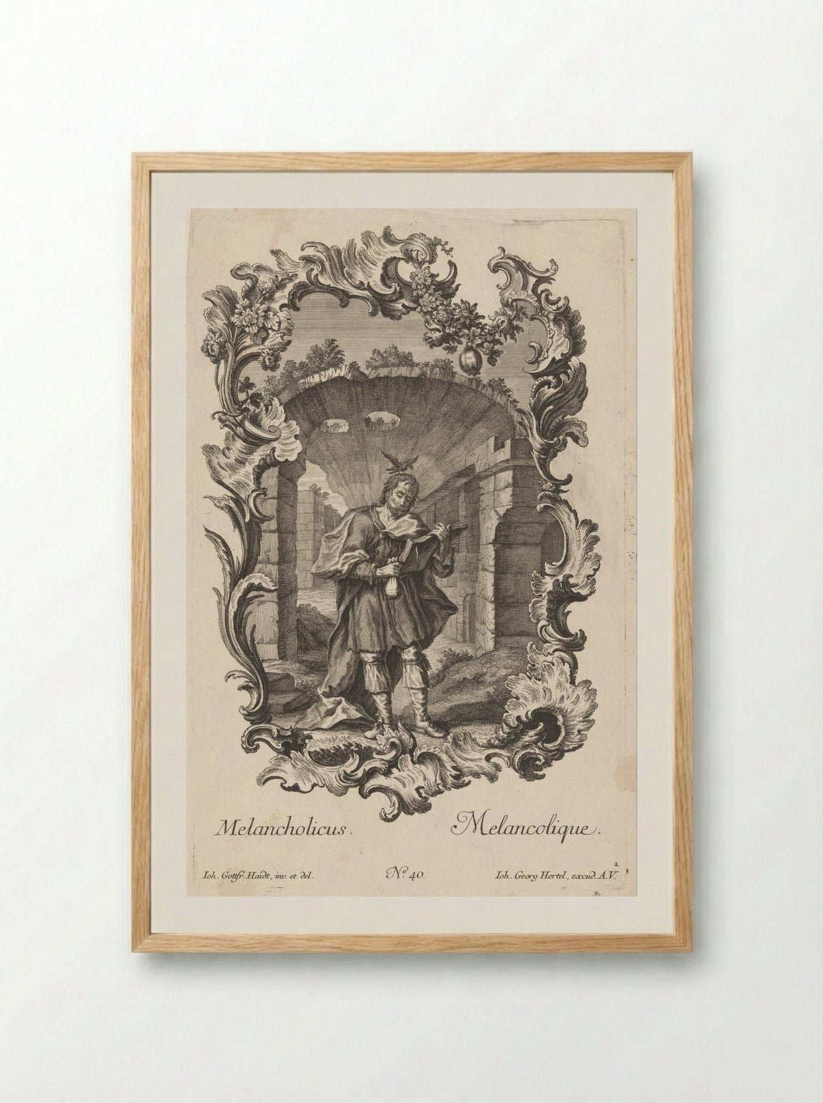 Personificatie van het melancholisch temperament - Johann Gottfried Thelott - Framed Print Wood