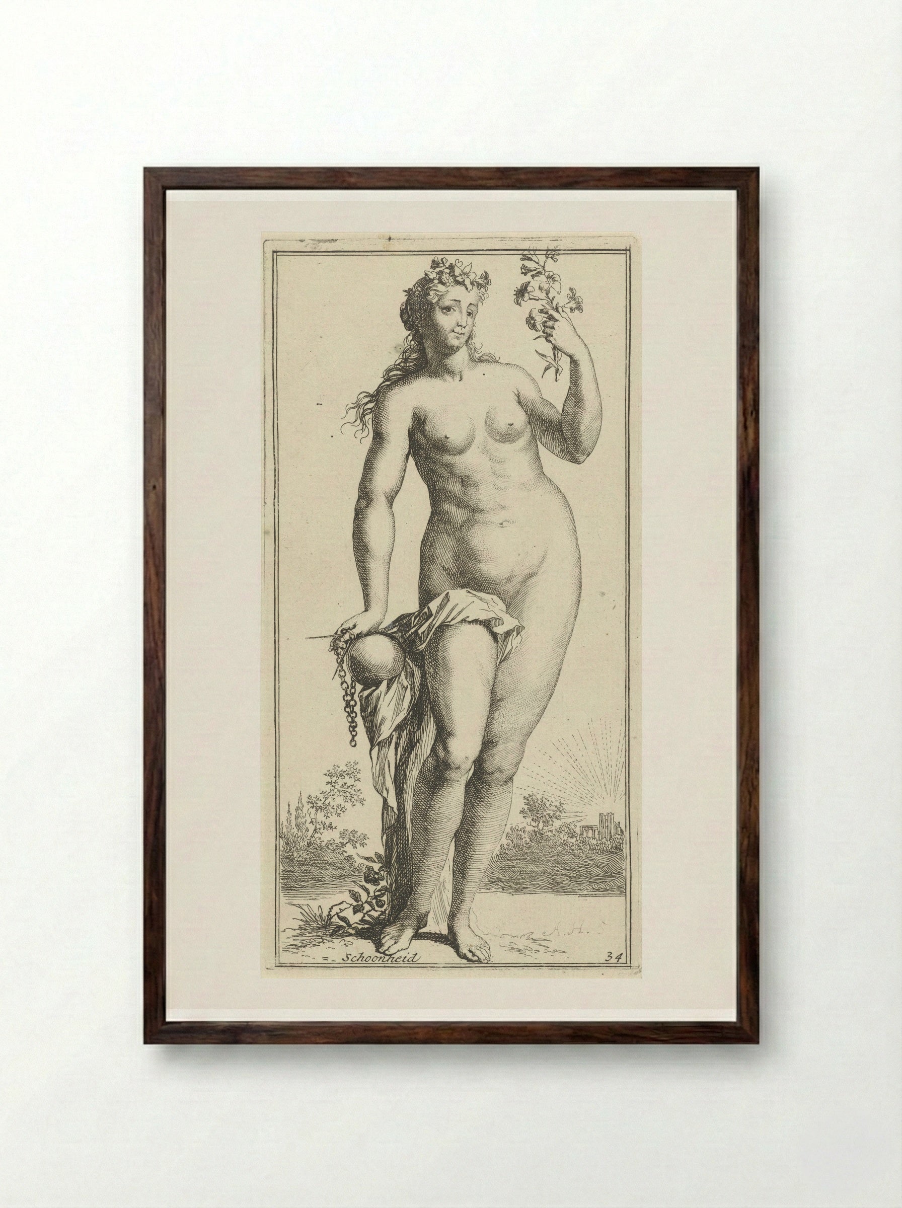 Personificatie van schoonheid - Leonard Schenk - Framed Print Dark Wood