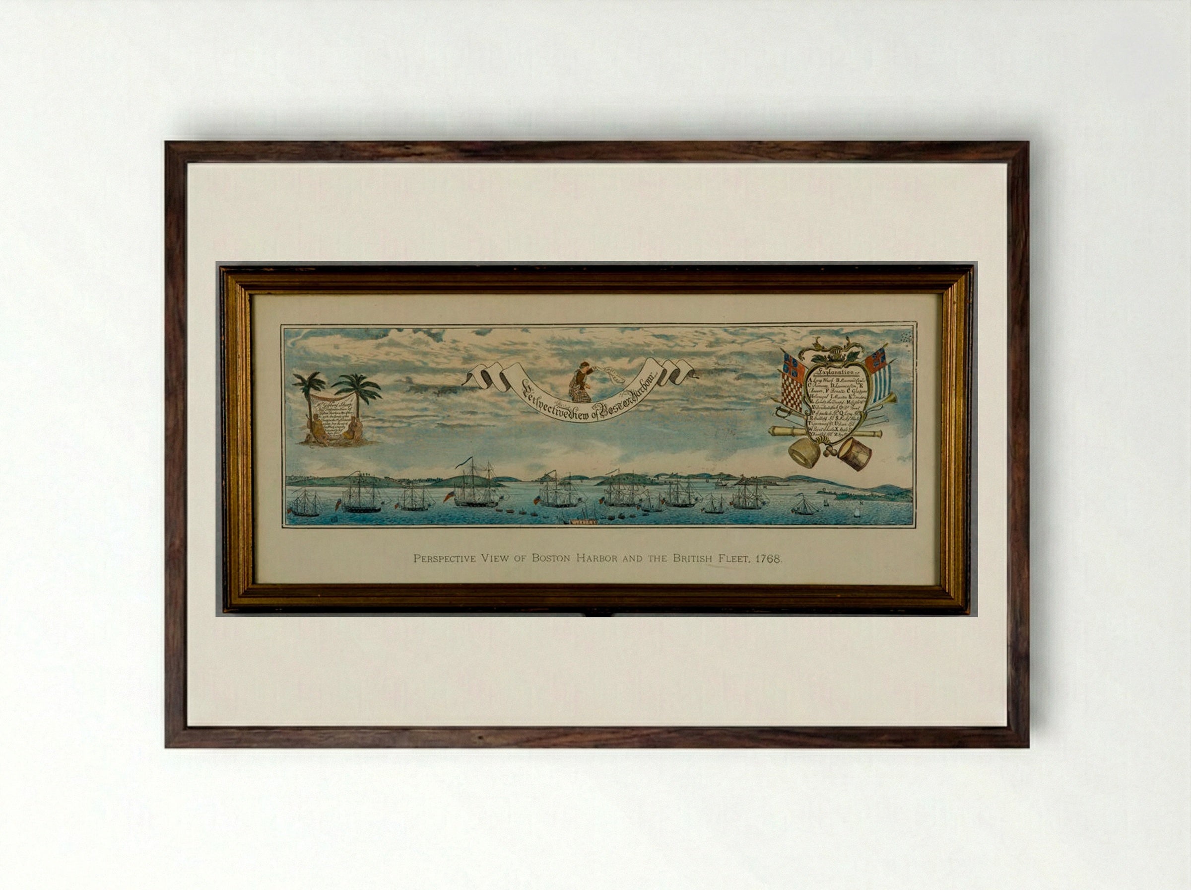 Perspective View of Boston Harbour - Sidney L. Smith - Framed Print Dark Wood