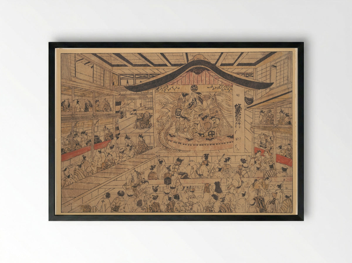 Perspective View of a Kabuki Theatre - Okumura Masanobu - Framed Print Black