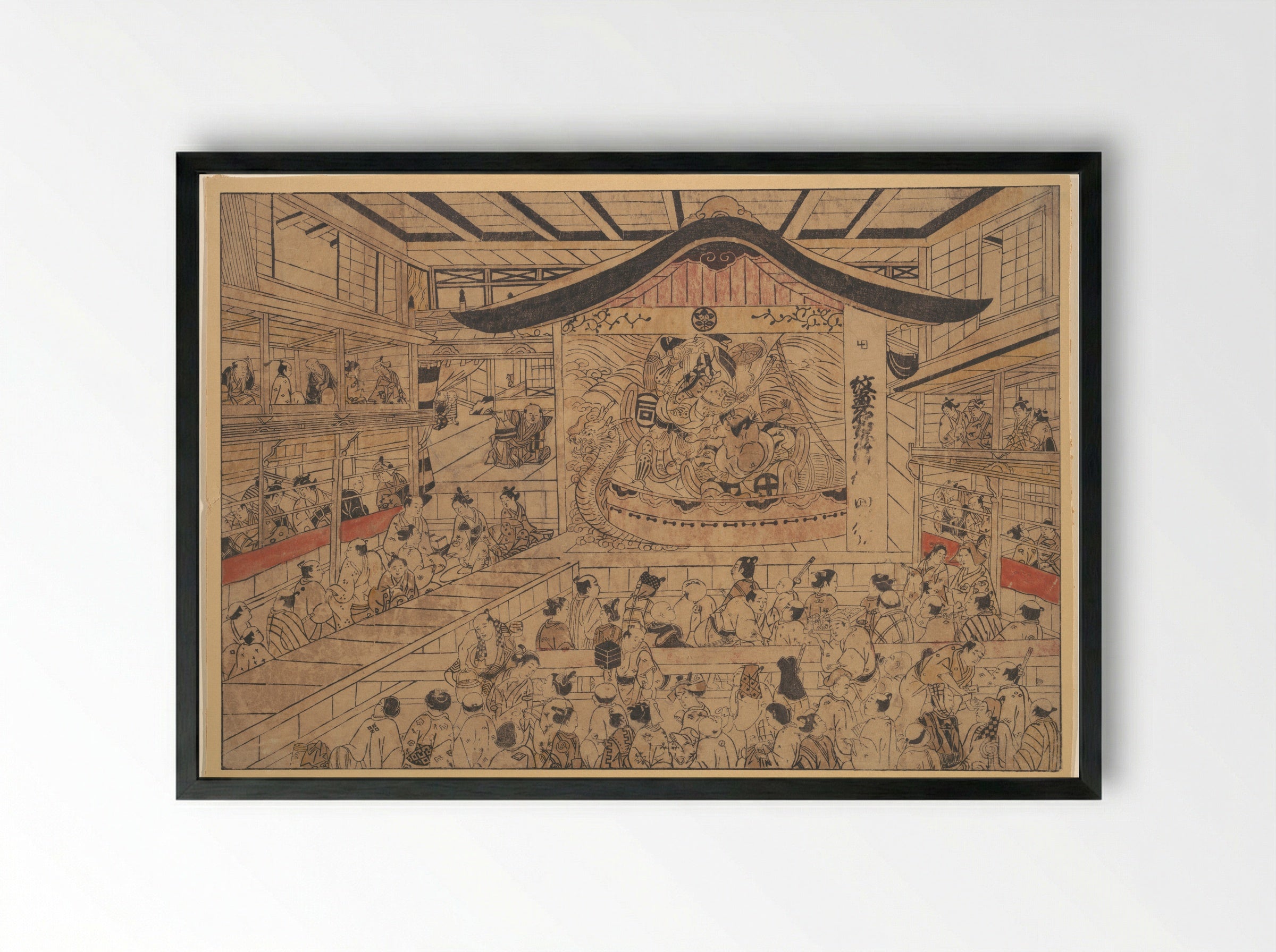 Perspective View of a Kabuki Theatre - Okumura Masanobu - Framed Print Black