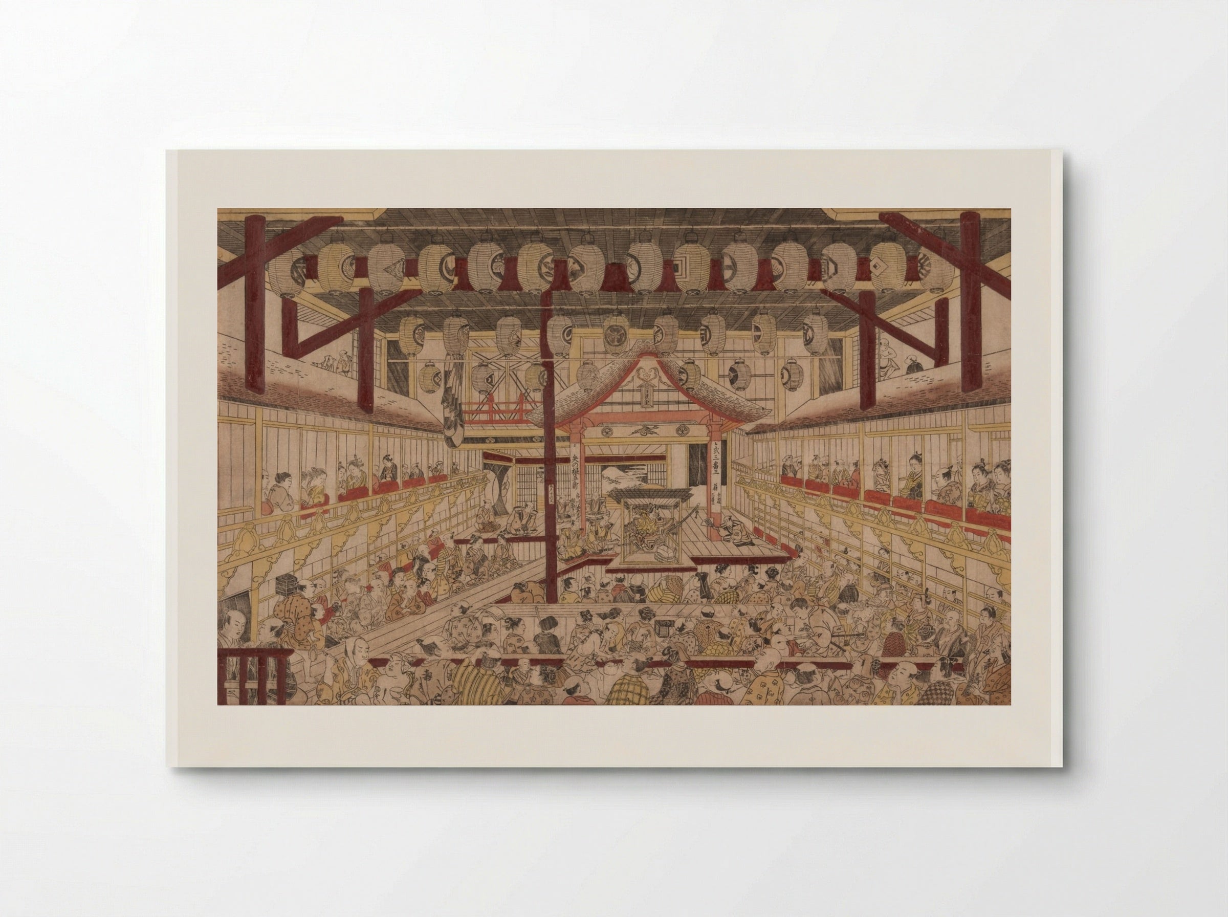 Perspective View of the Interior of the Nakamura Theater with Ichikawa Ebizo II as Yanone Goro - Okumura Masanobu - Poster