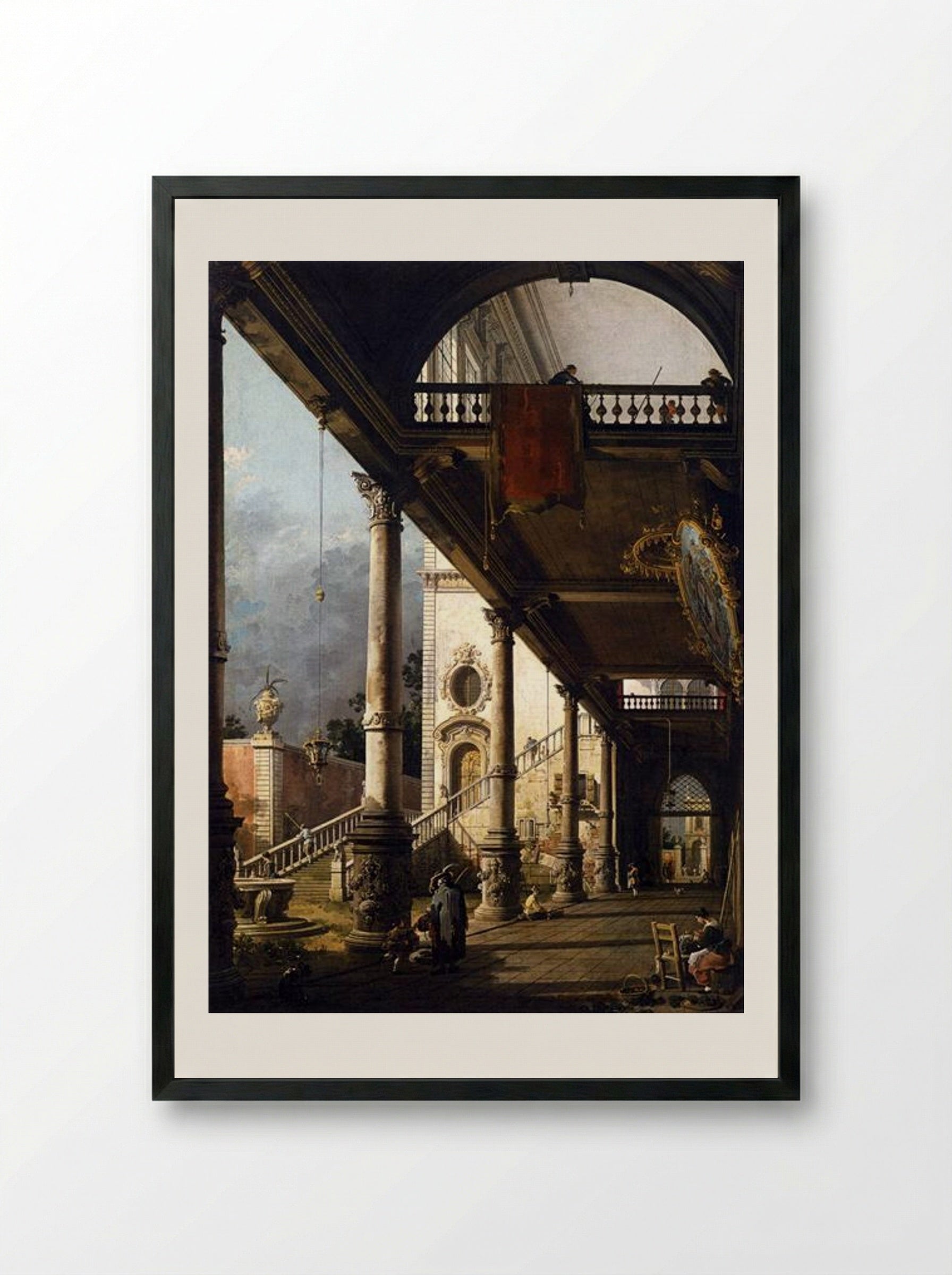 Perspective with a Portico - Canaletto - Framed Print Black