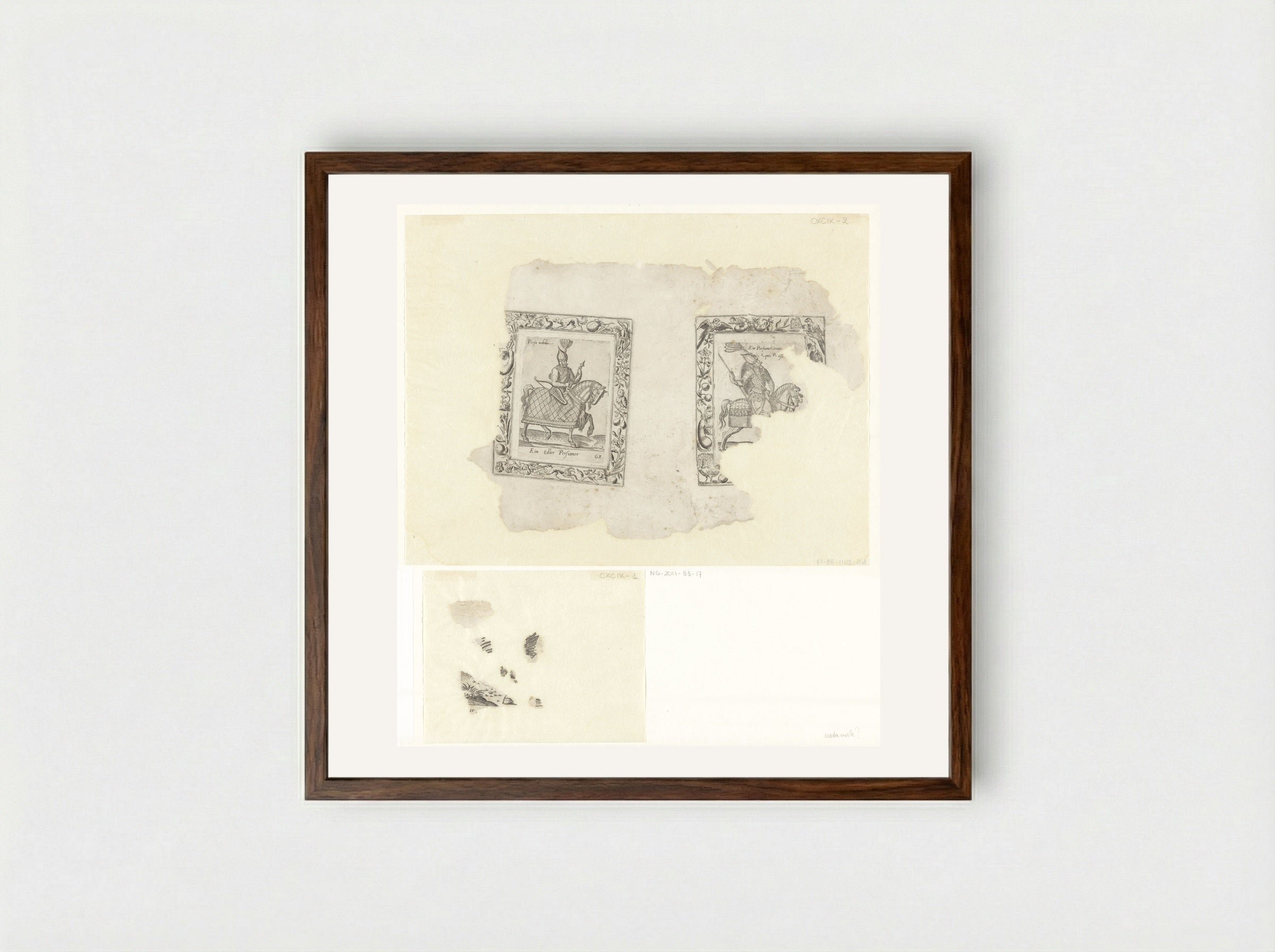 Perzische edelman en ruiter - Abraham de Bruyn - Framed Print Dark Wood