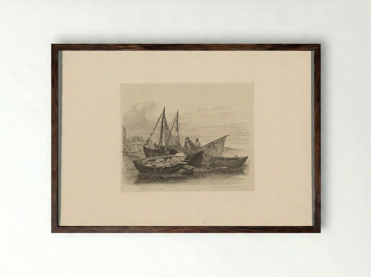 Peter Boats at Greenwich - S.H. Hawkins - Framed Print Dark Wood