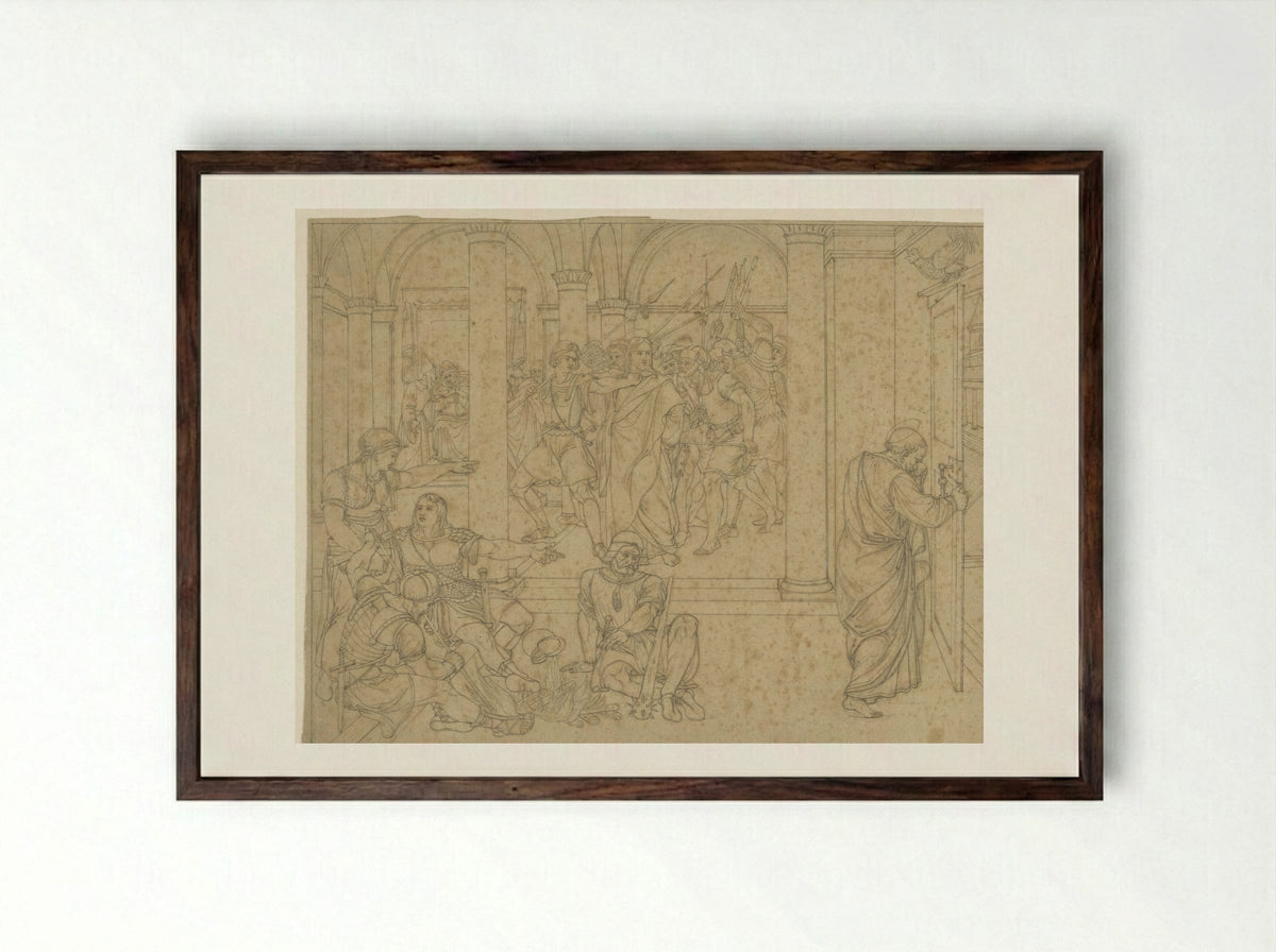 Peter Denying Christ in the Hall of the Courthouse - Joseph von Führich - Framed Print Dark Wood