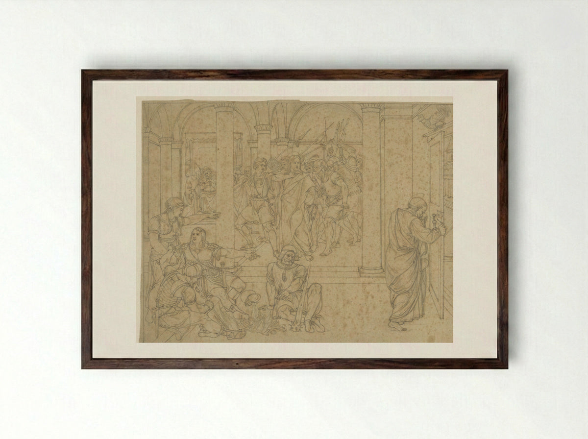 Peter Denying Christ in the Hall of the Courthouse - Joseph von Führich - Framed Print Dark Wood