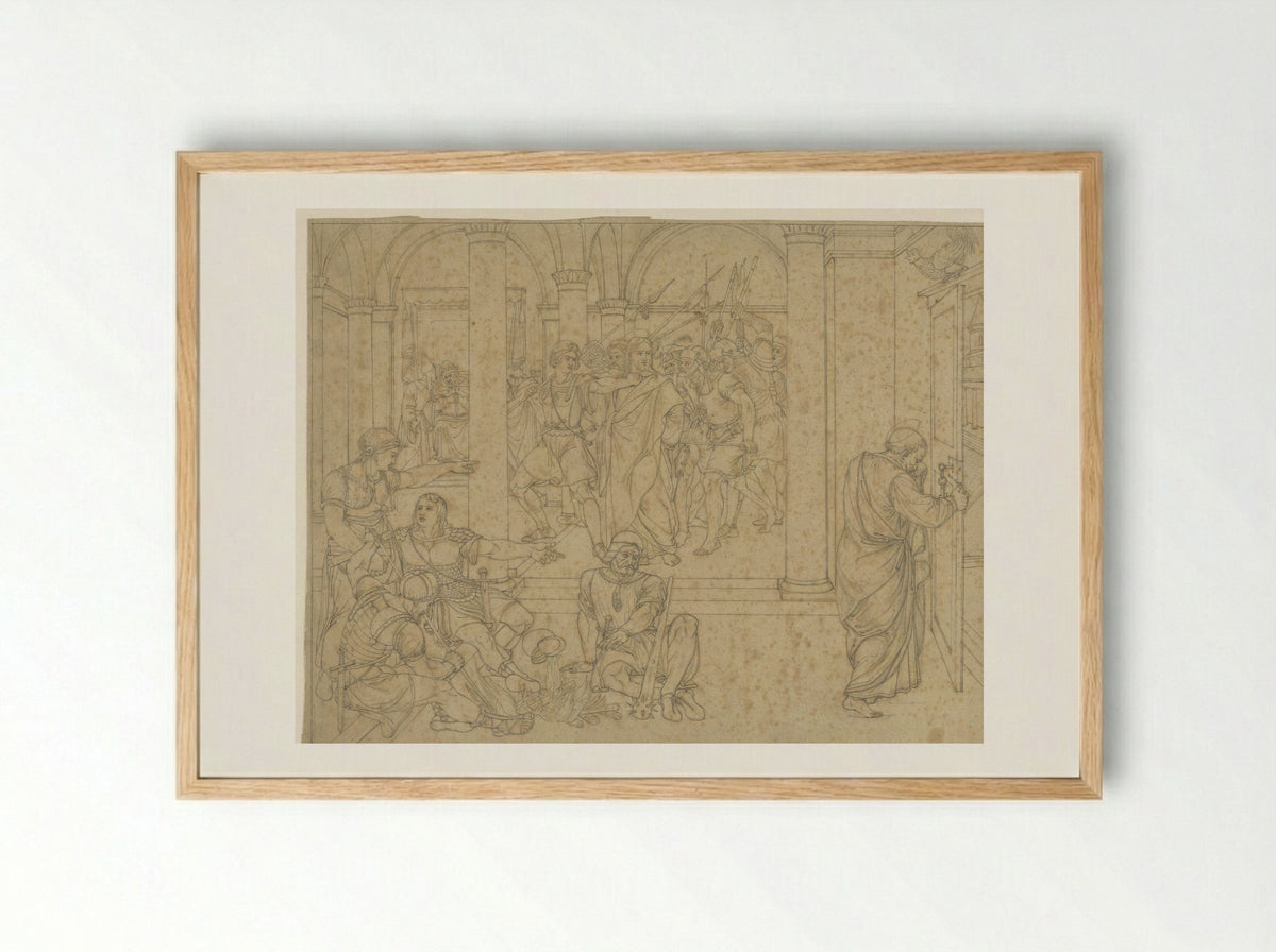 Peter Denying Christ in the Hall of the Courthouse - Joseph von Führich - Framed Print Wood