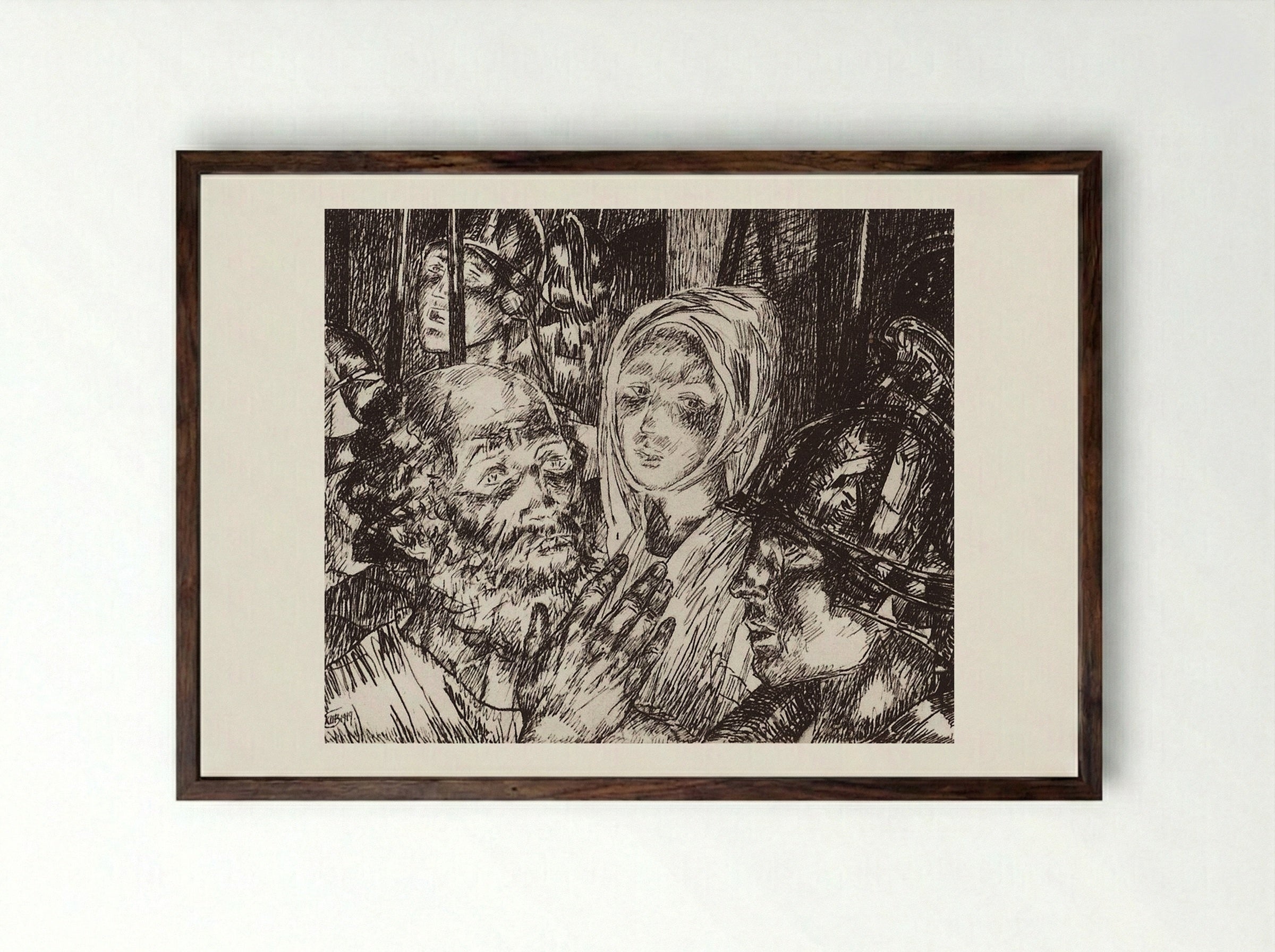 Peter's Denial - Kuzma Petrov-Vodkin - Framed Print Dark Wood