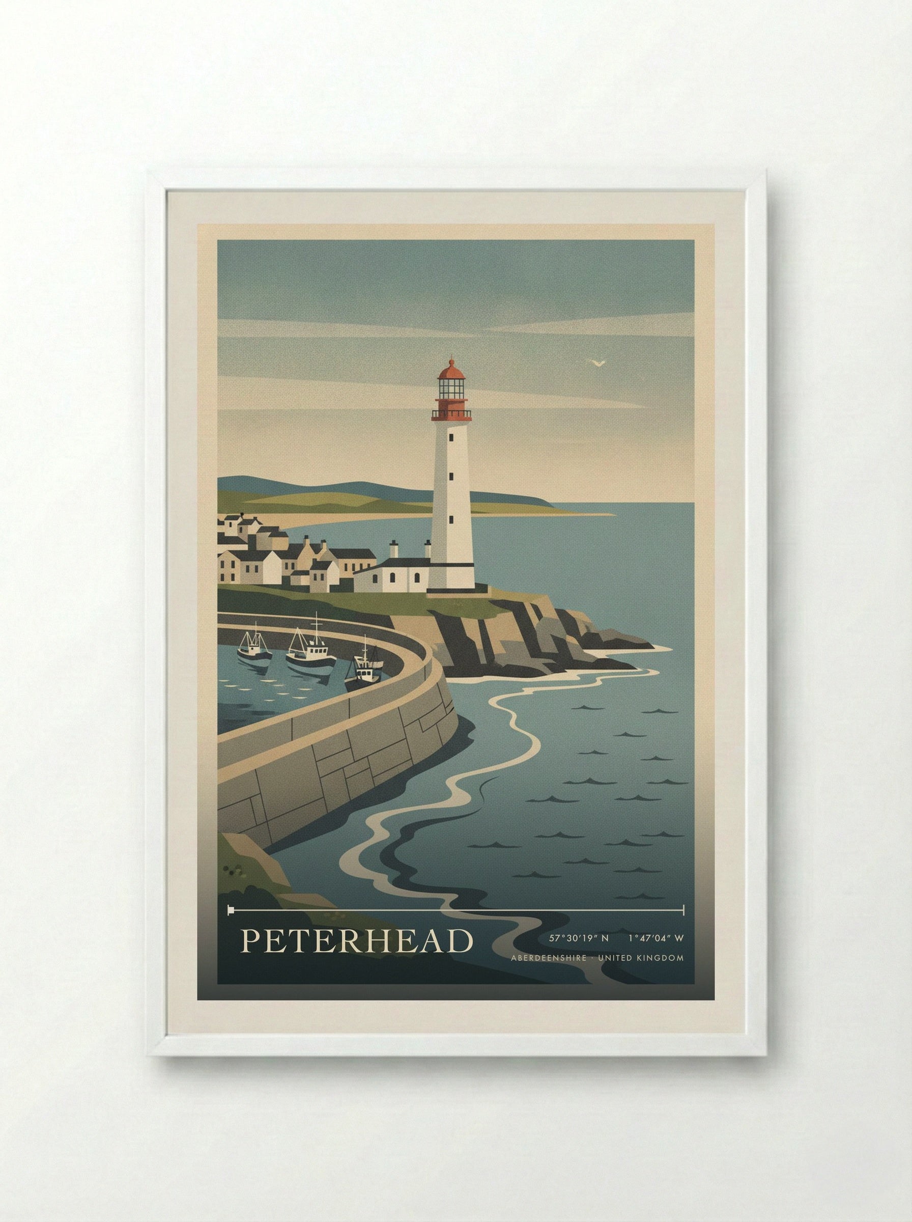 Peterhead Aberdeenshire United Kingdom Travel Poster - Framed Print White