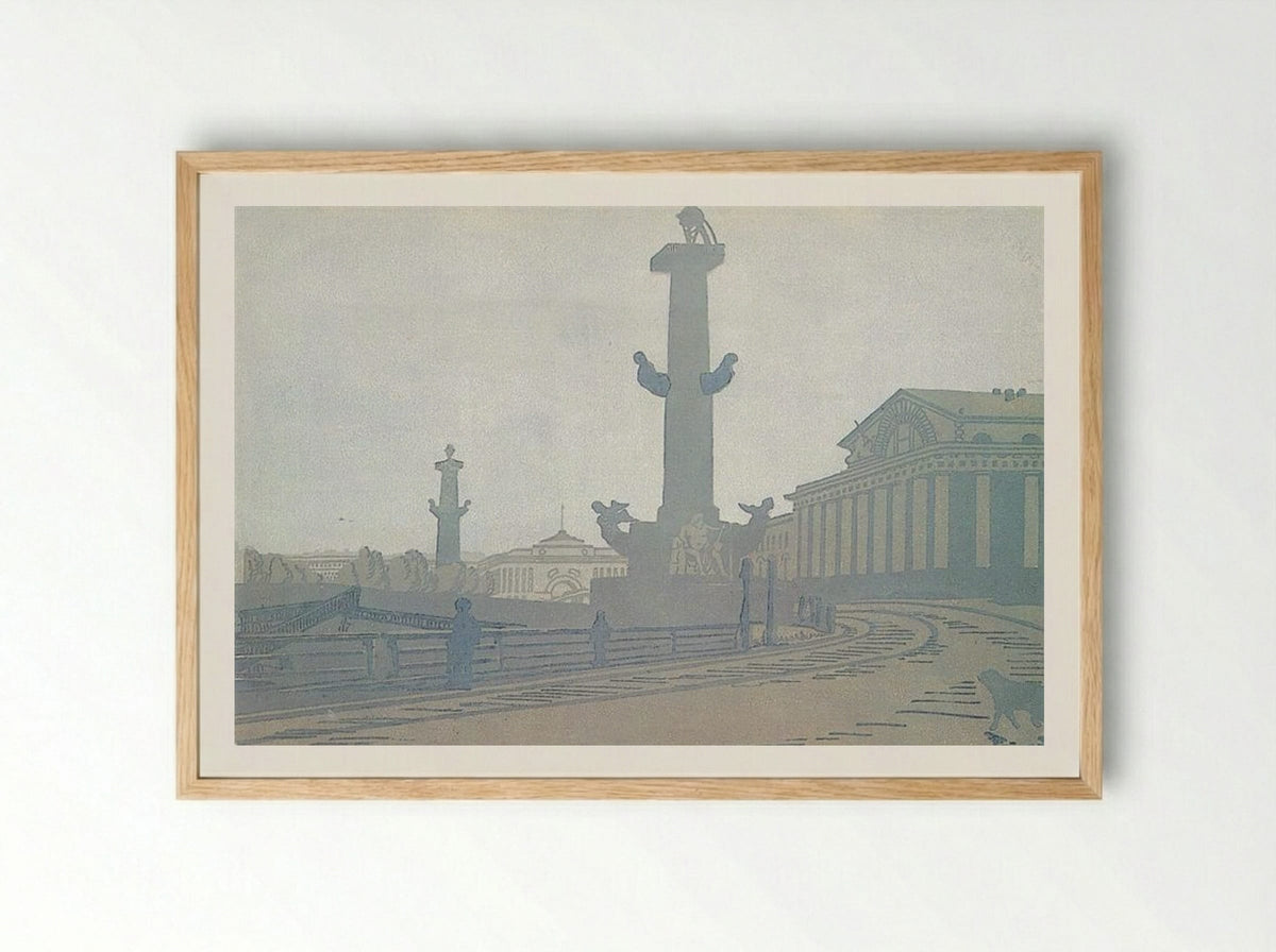 Petersburg. Rostral column and Exchange - Anna Ostroumova-Lebedeva - Framed Print Wood