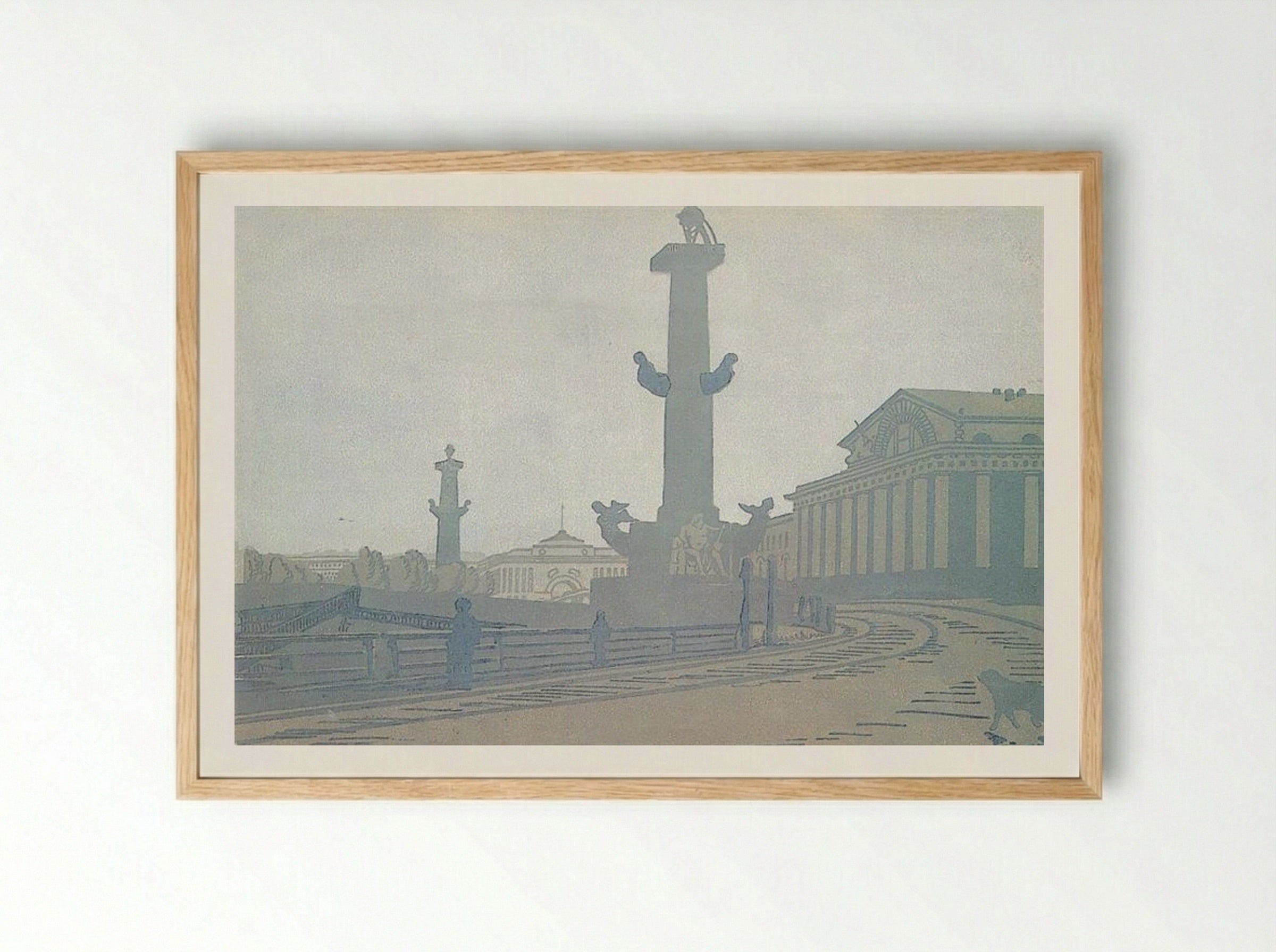 Petersburg. Rostral column and Exchange - Anna Ostroumova-Lebedeva - Framed Print Wood